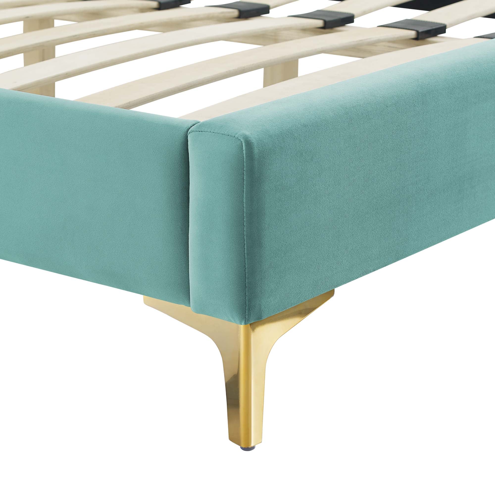 Phillipa Performance Velvet Platform Bed With Gold Metal Legs by Modway