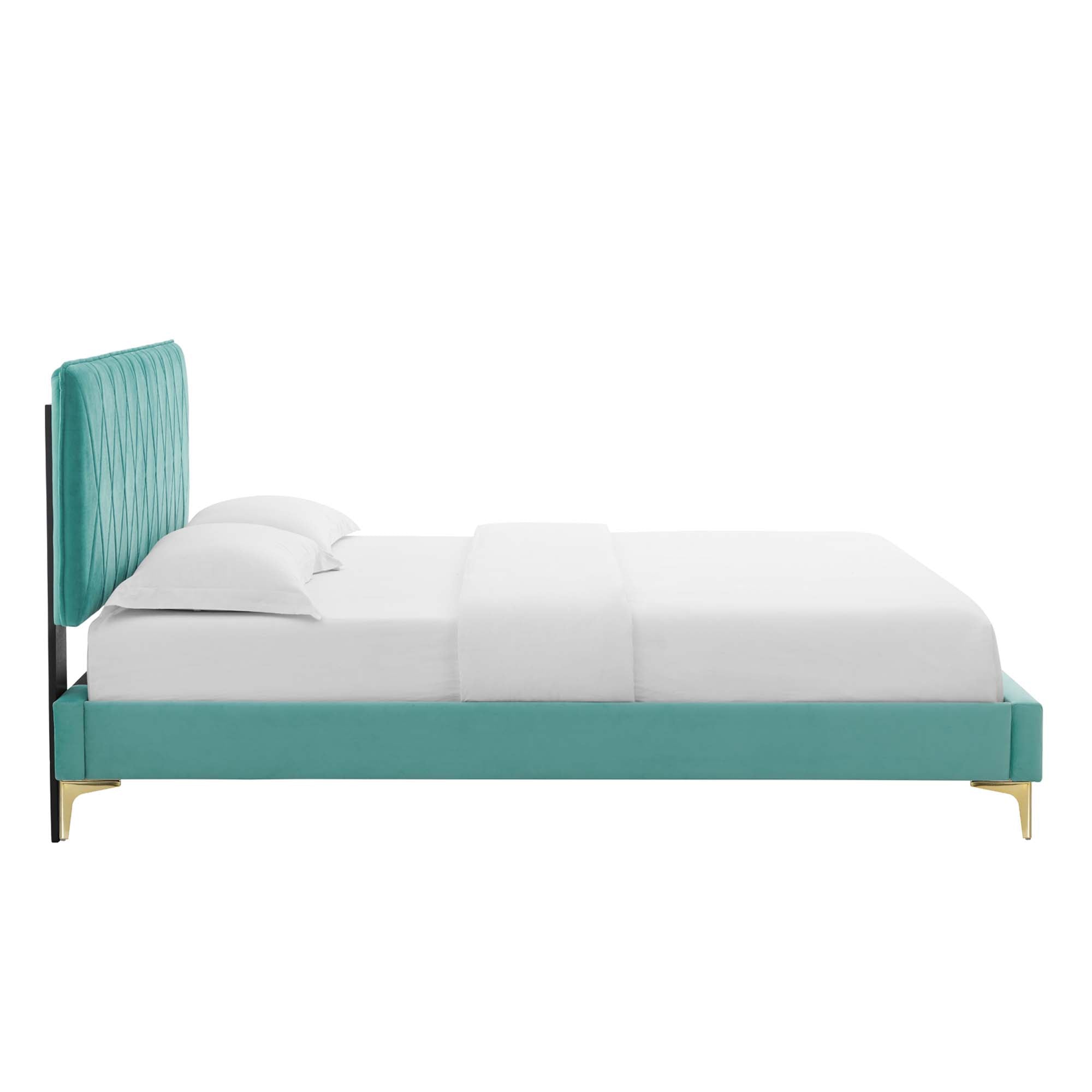 Phillipa Performance Velvet Platform Bed With Gold Metal Legs by Modway