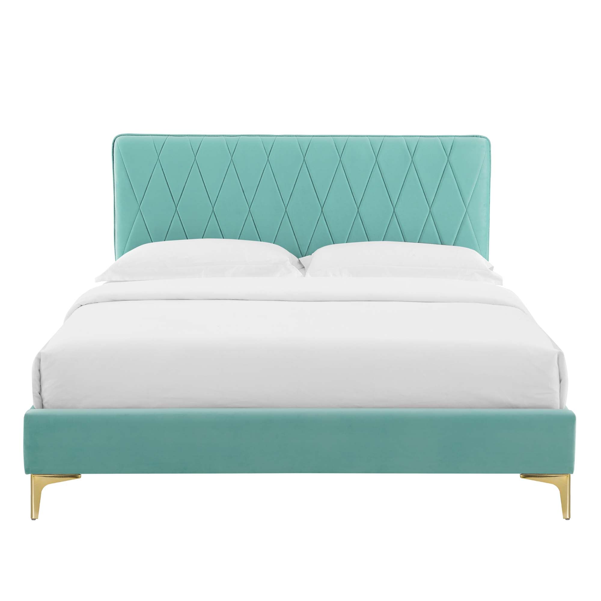 Phillipa Performance Velvet Platform Bed With Gold Metal Legs by Modway