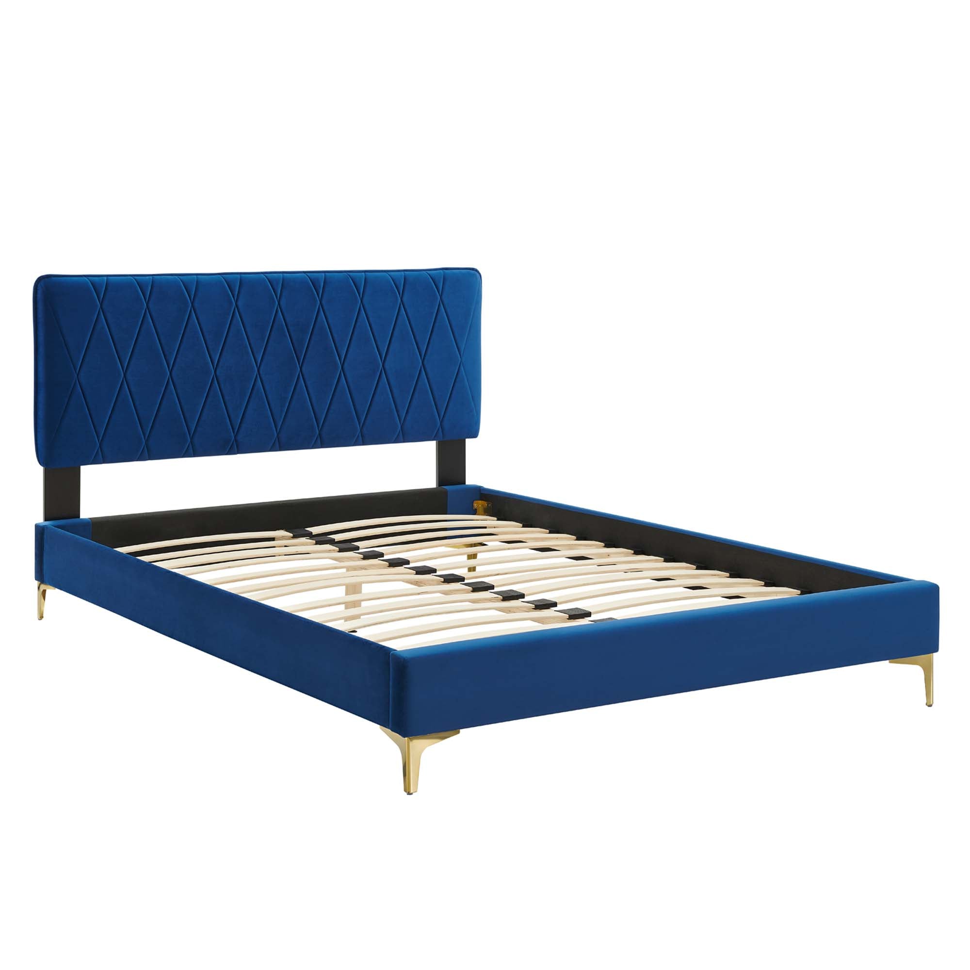 Phillipa Performance Velvet Platform Bed With Gold Metal Legs by Modway
