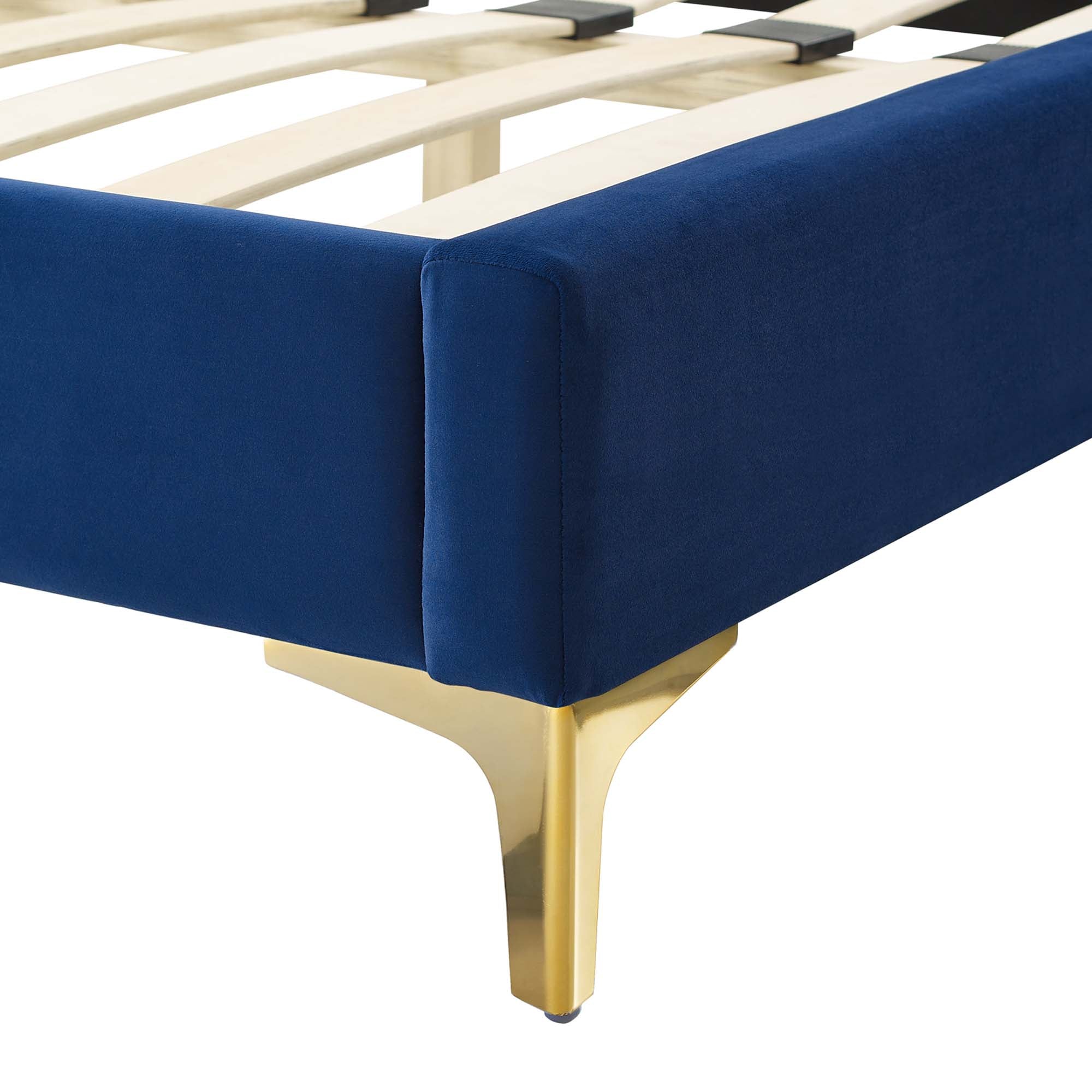 Phillipa Performance Velvet Platform Bed With Gold Metal Legs by Modway