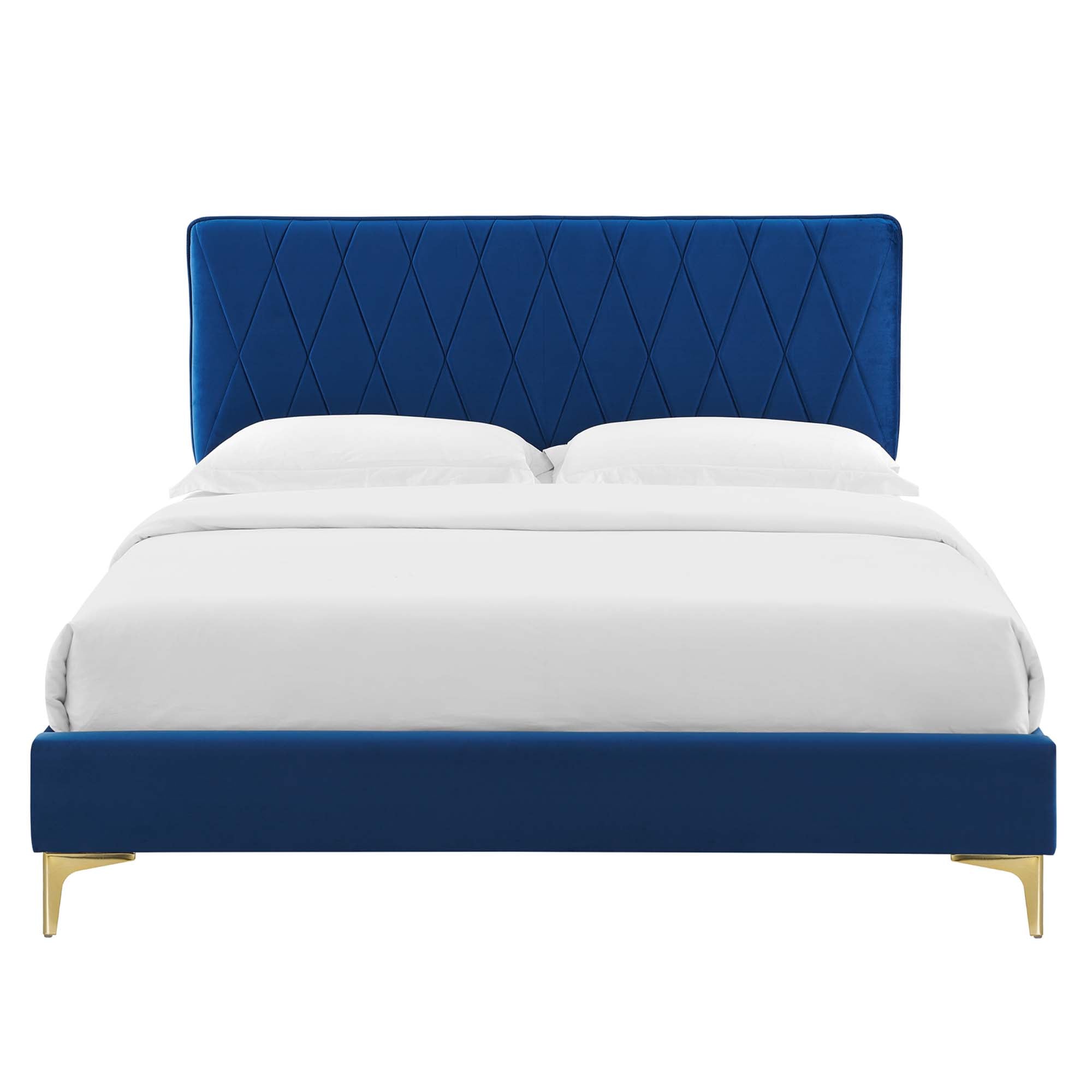 Phillipa Performance Velvet Platform Bed With Gold Metal Legs by Modway