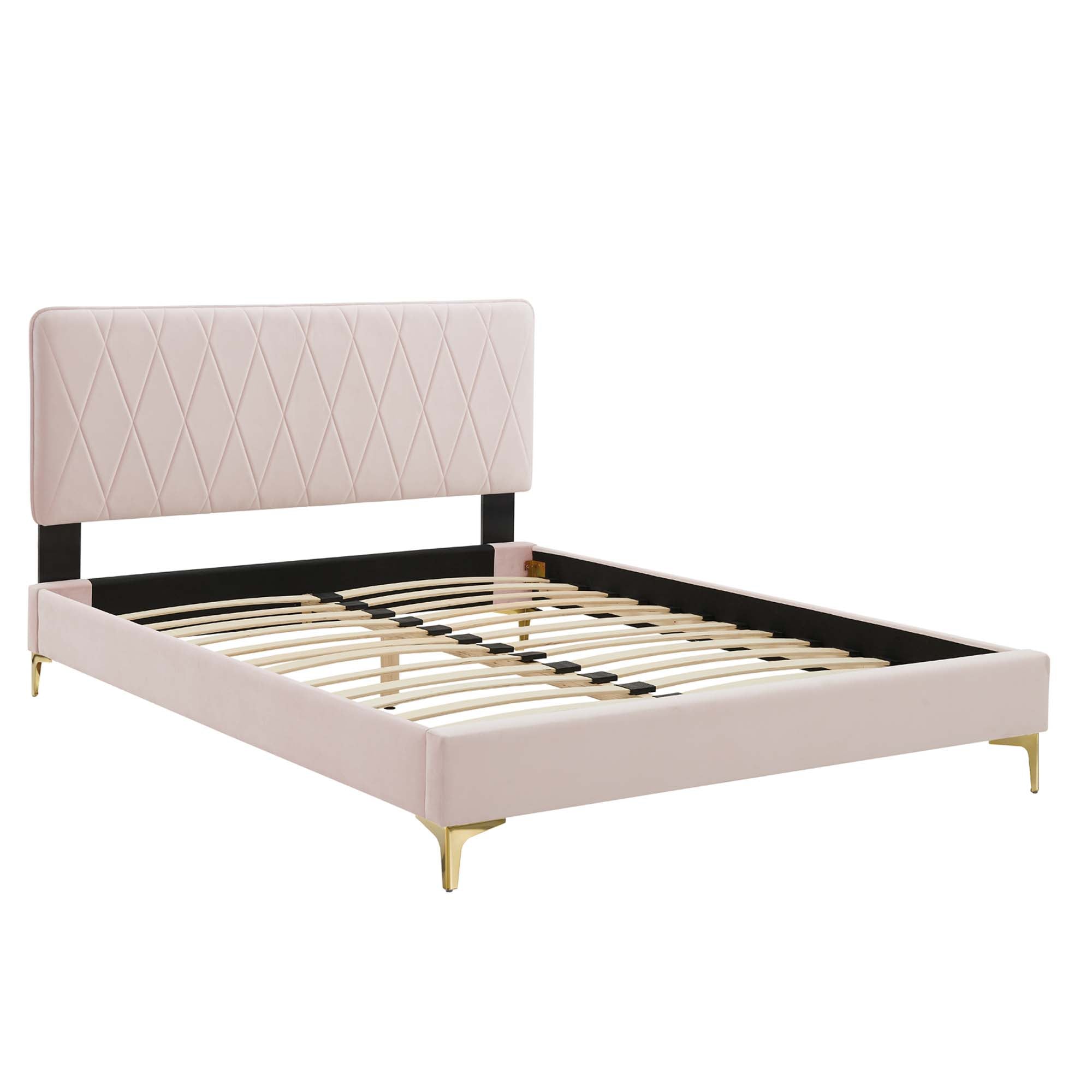Phillipa Performance Velvet Platform Bed With Gold Metal Legs by Modway