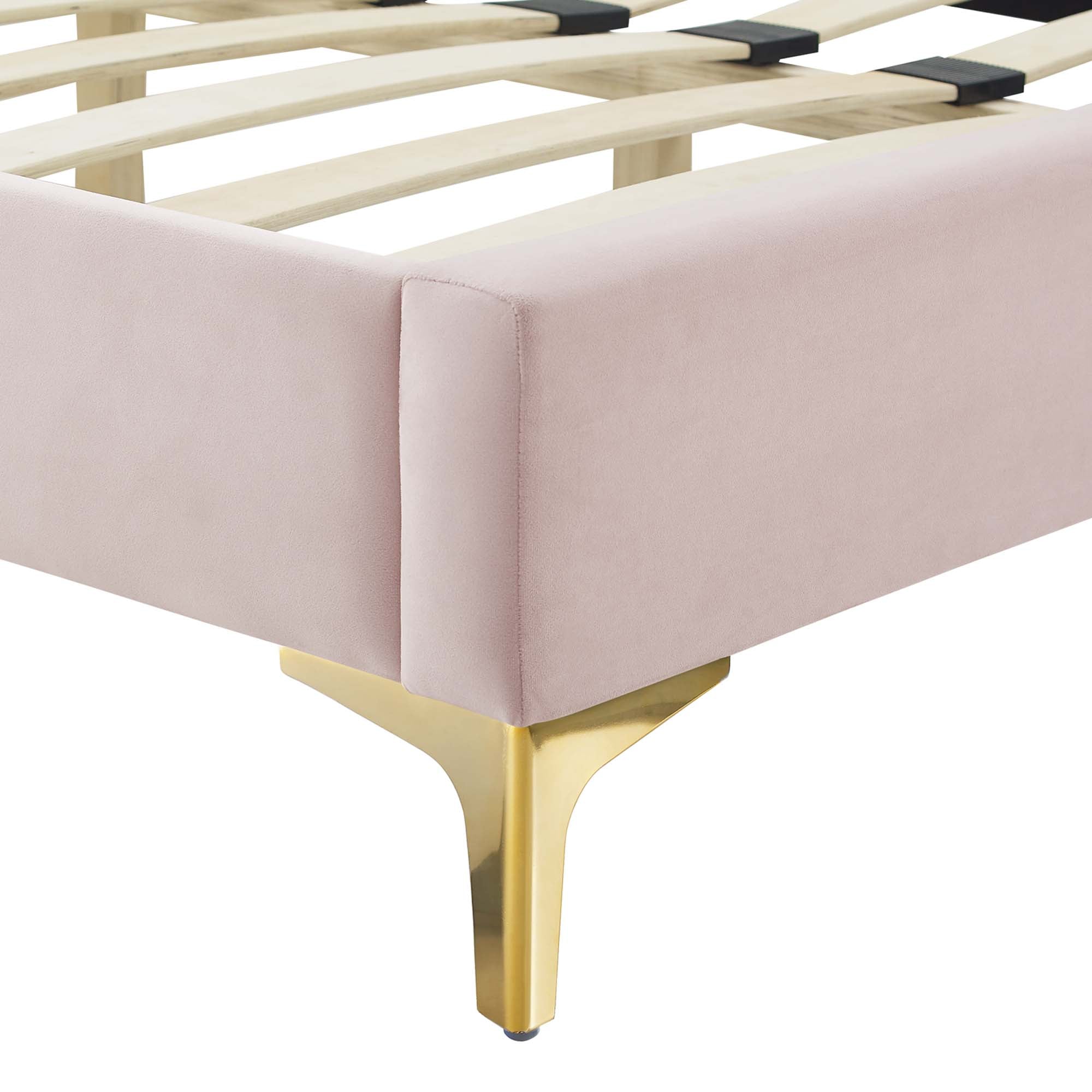 Phillipa Performance Velvet Platform Bed With Gold Metal Legs by Modway