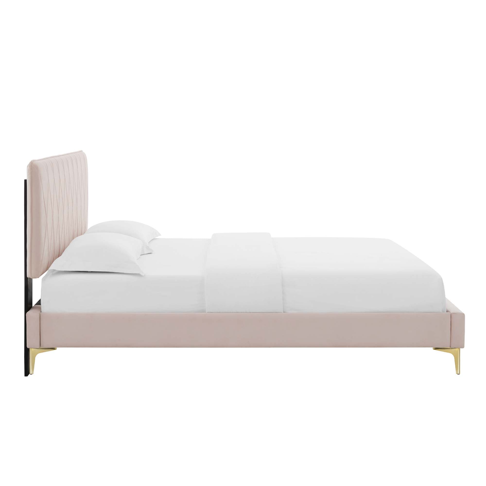 Phillipa Performance Velvet Platform Bed With Gold Metal Legs by Modway