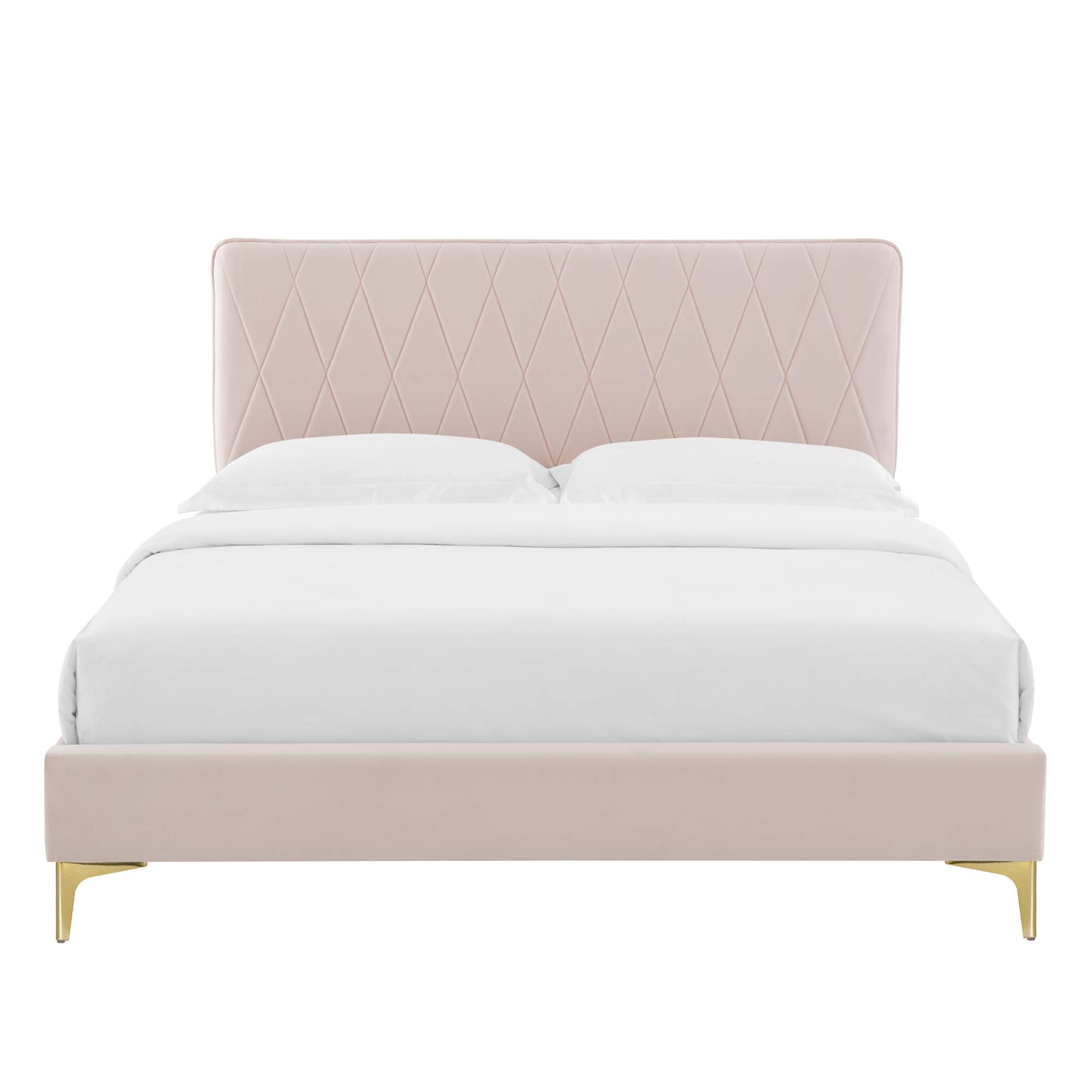 Phillipa Performance Velvet Platform Bed With Gold Metal Legs by Modway