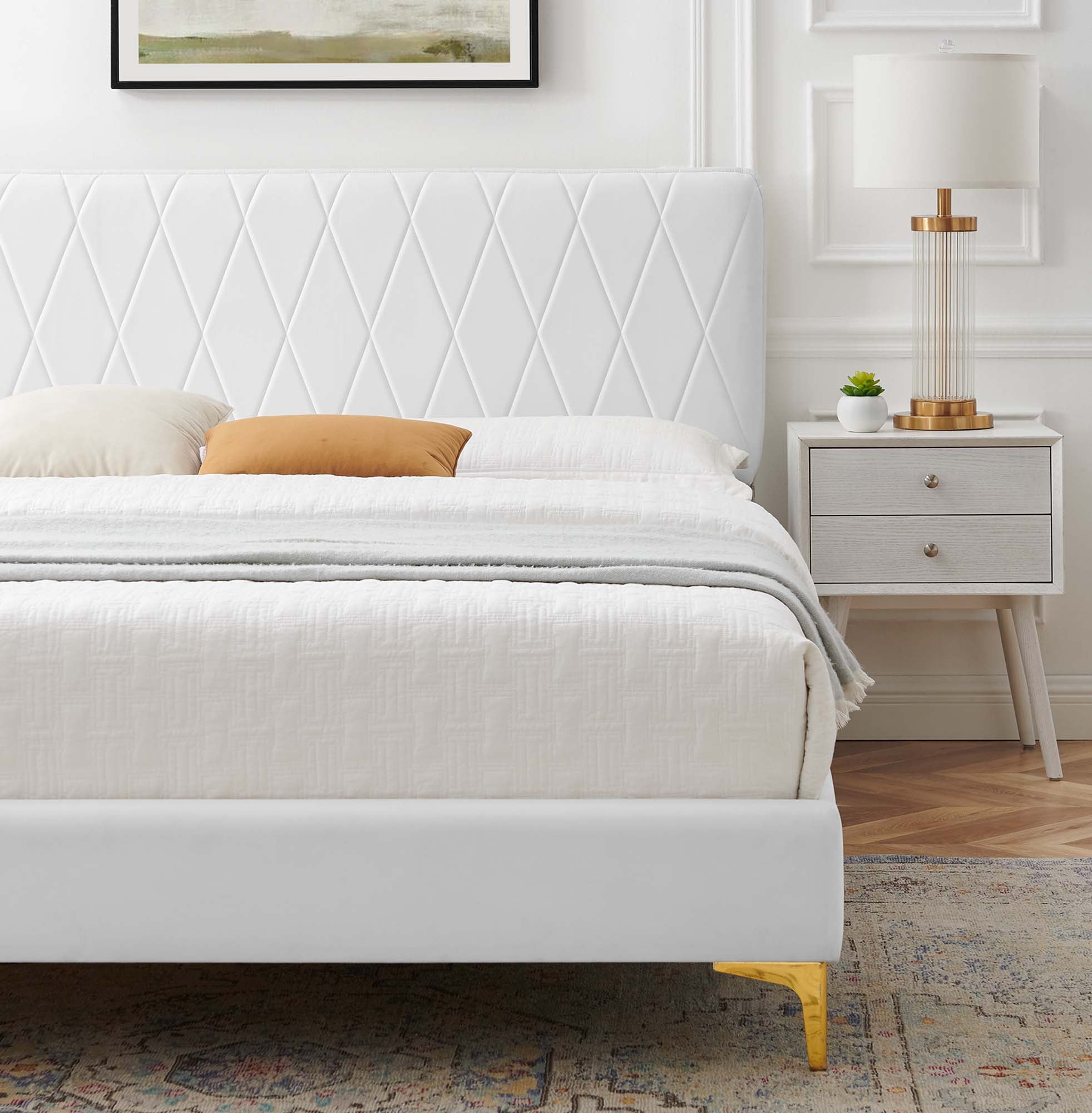 Phillipa Performance Velvet Platform Bed With Gold Metal Legs by Modway