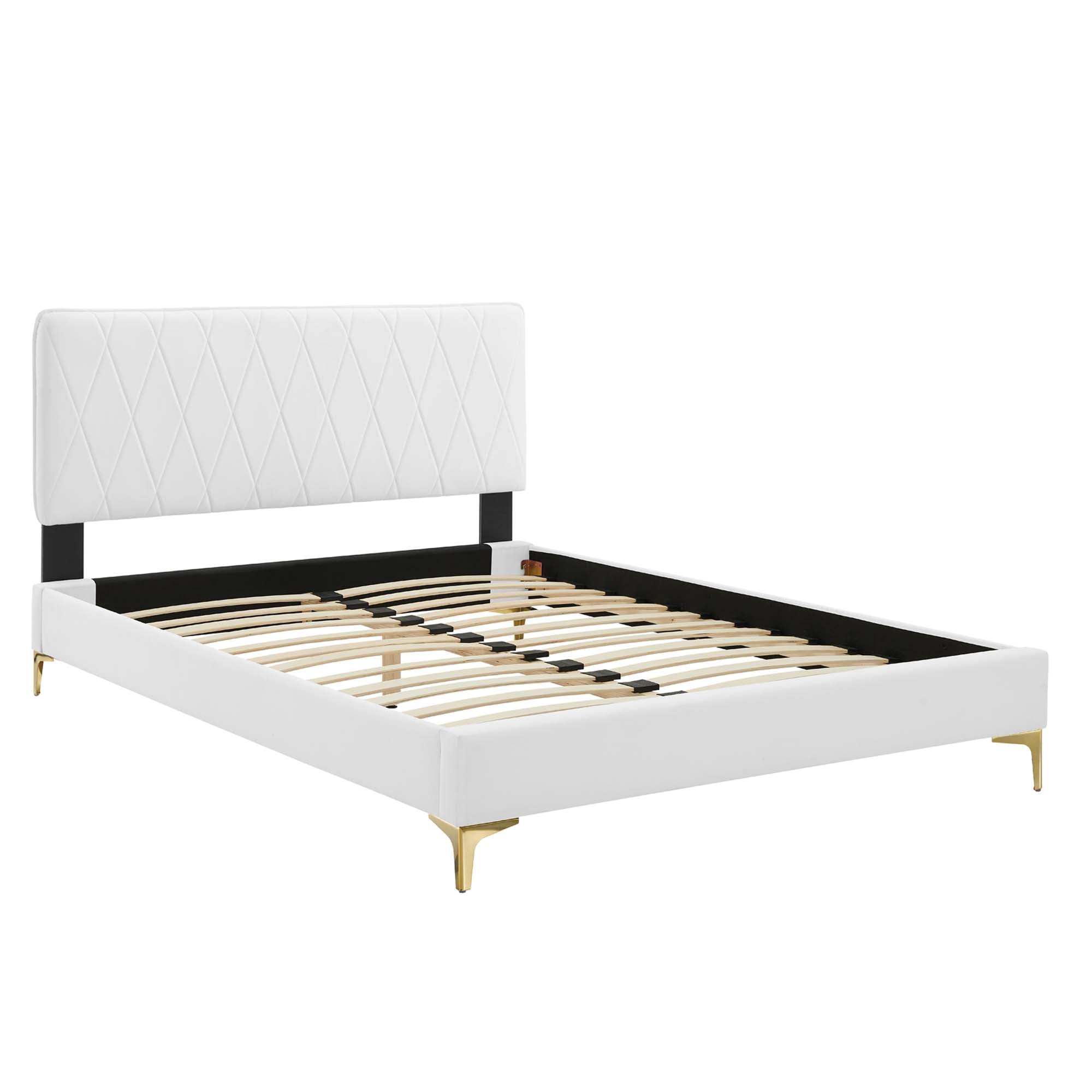 Phillipa Performance Velvet Platform Bed With Gold Metal Legs by Modway