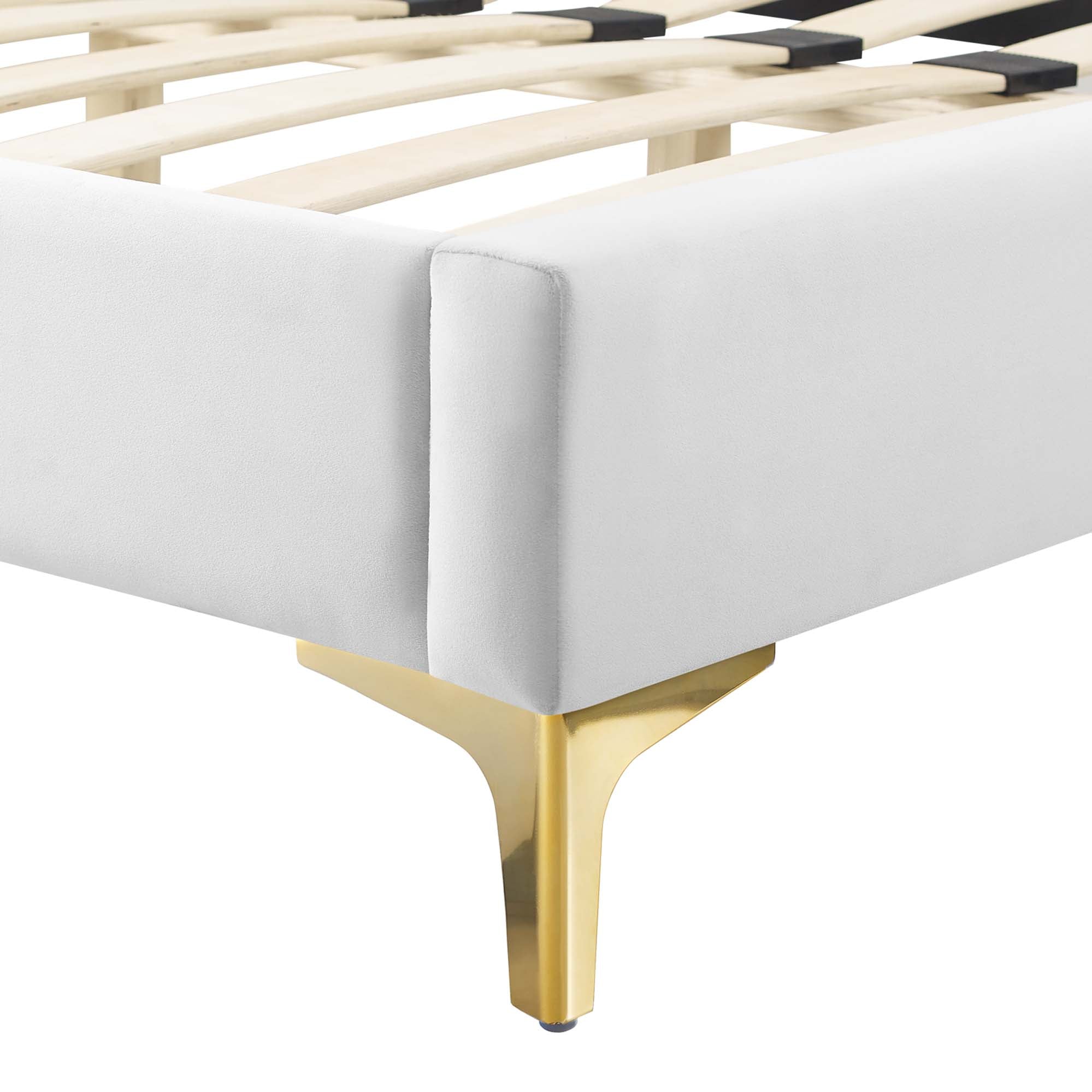 Phillipa Performance Velvet Platform Bed With Gold Metal Legs by Modway