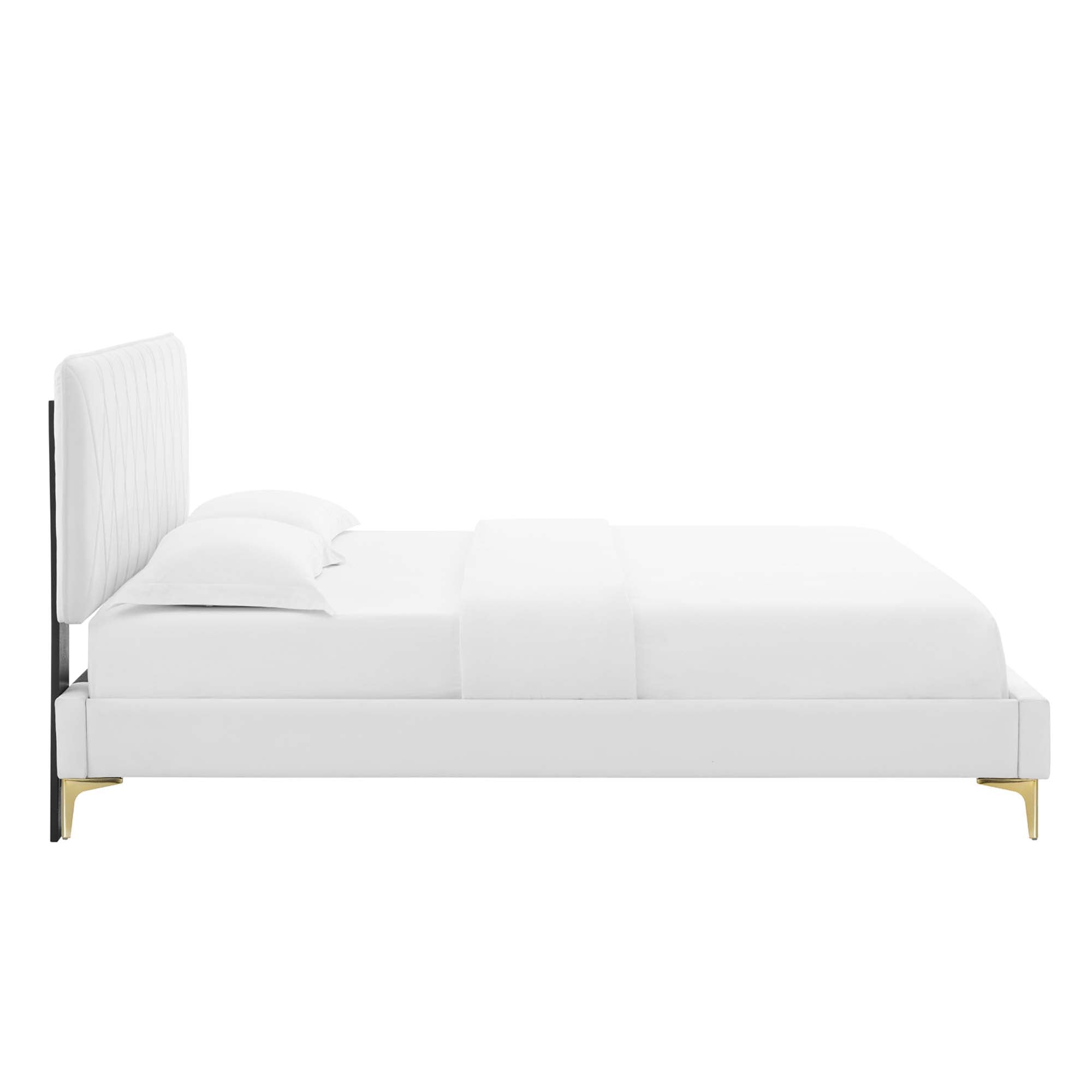 Phillipa Performance Velvet Platform Bed With Gold Metal Legs by Modway