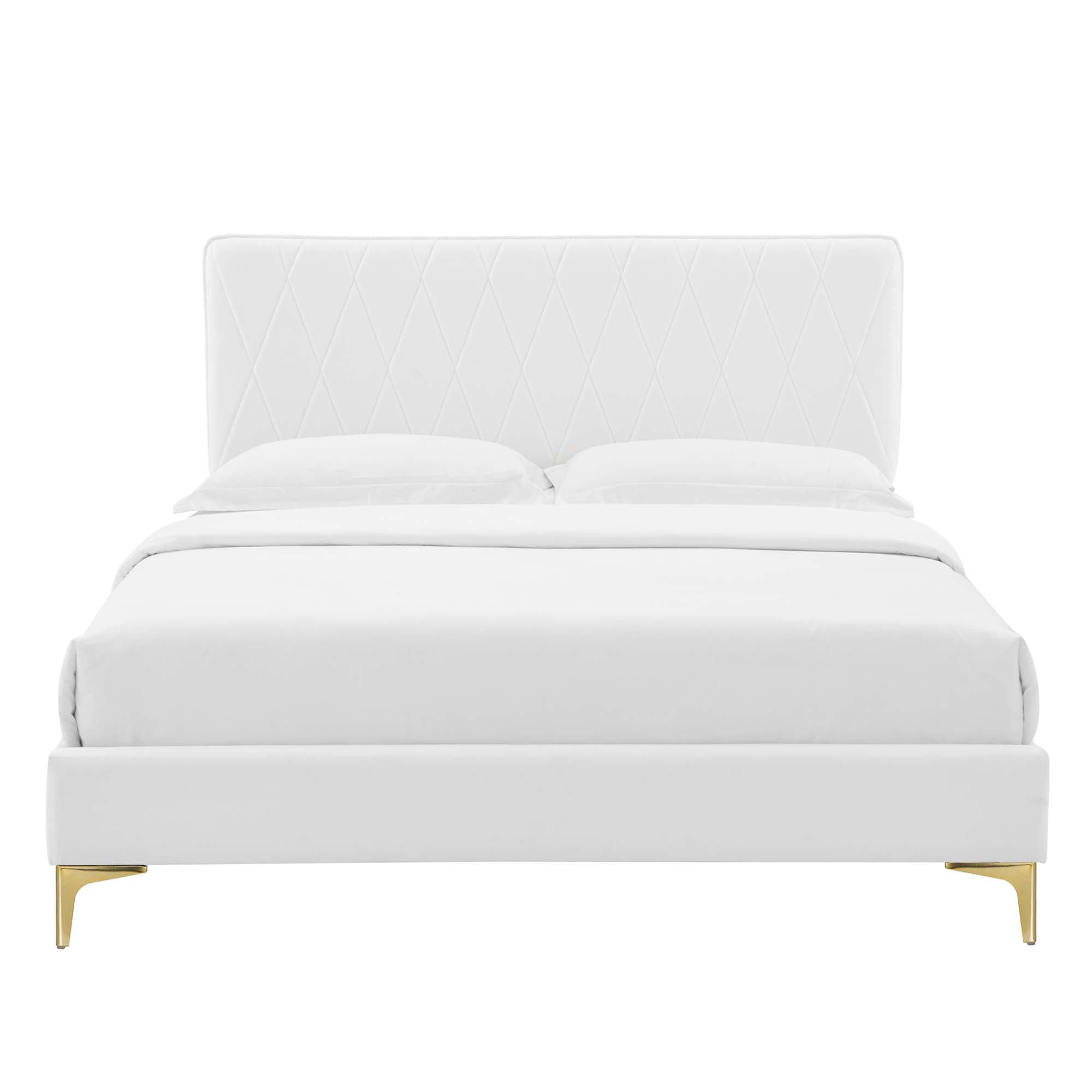 Phillipa Performance Velvet Platform Bed With Gold Metal Legs by Modway