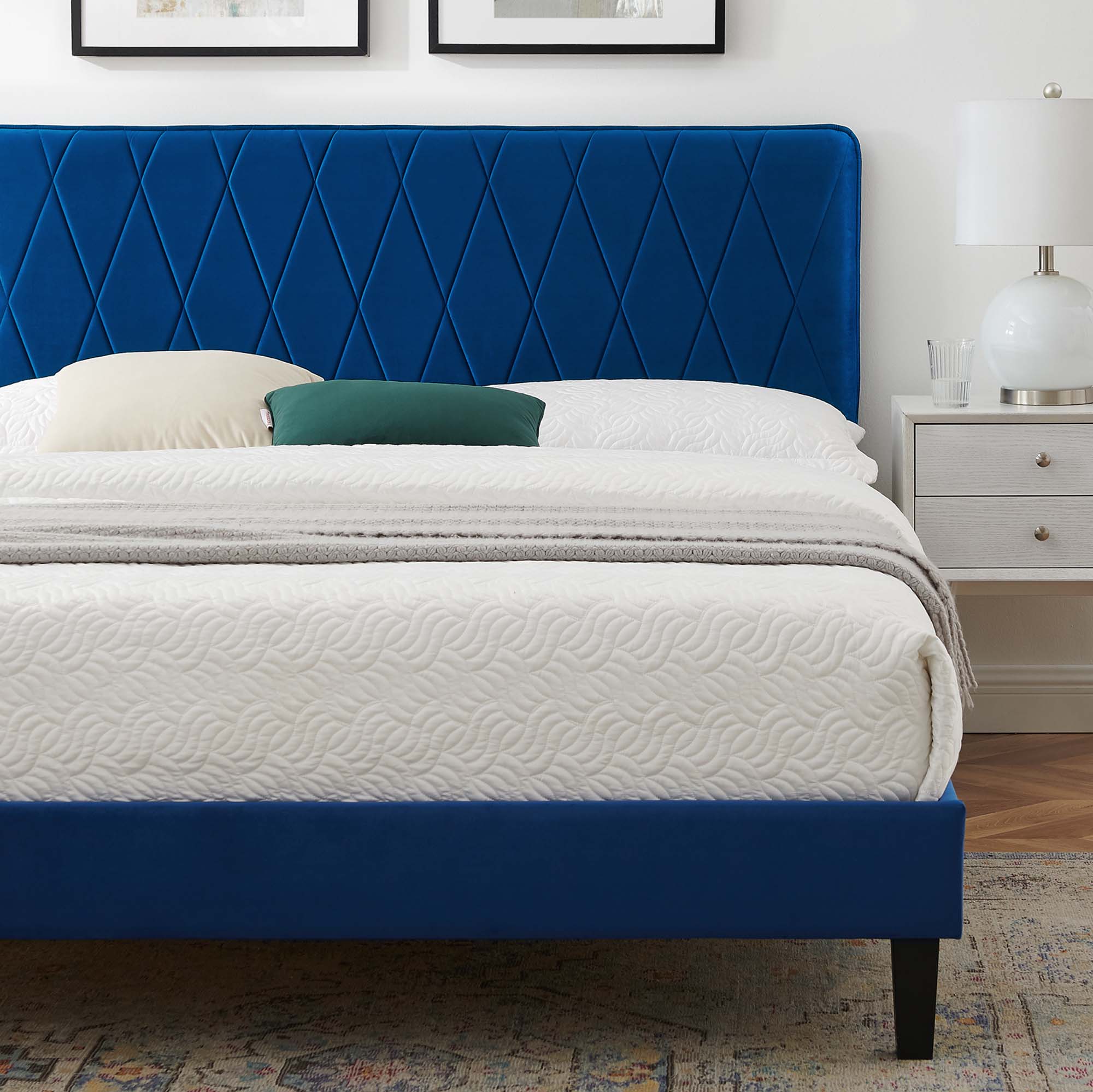 Phillipa Performance Velvet Platform Bed With Black Wood Legs by Modway