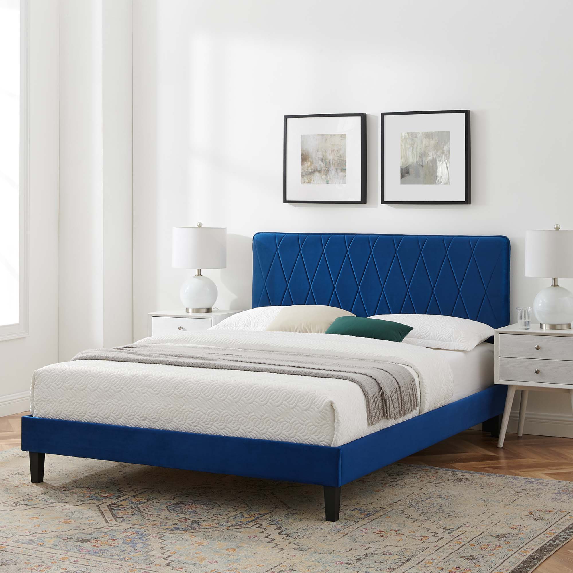 Phillipa Performance Velvet Platform Bed With Black Wood Legs by Modway