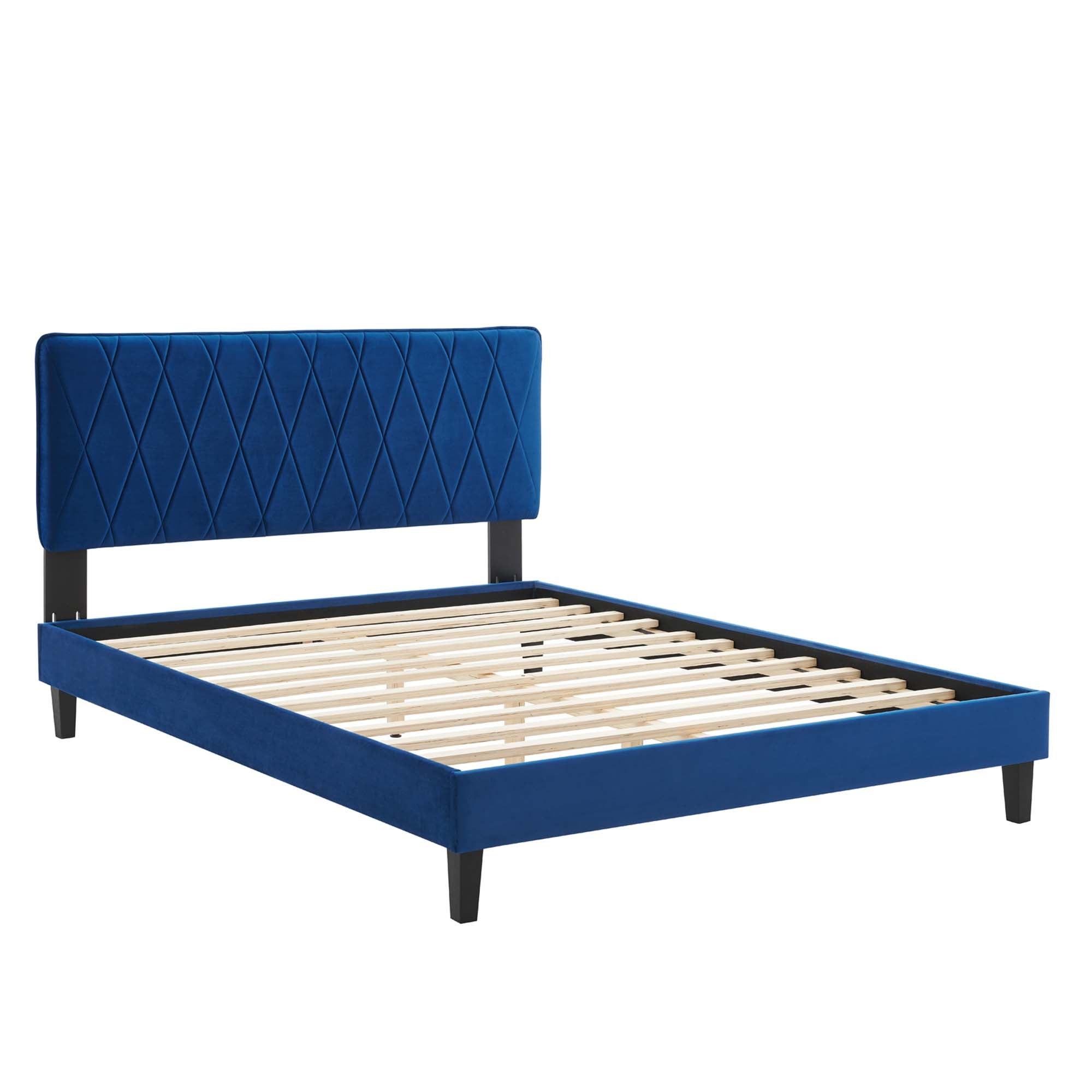 Phillipa Performance Velvet Platform Bed With Black Wood Legs by Modway