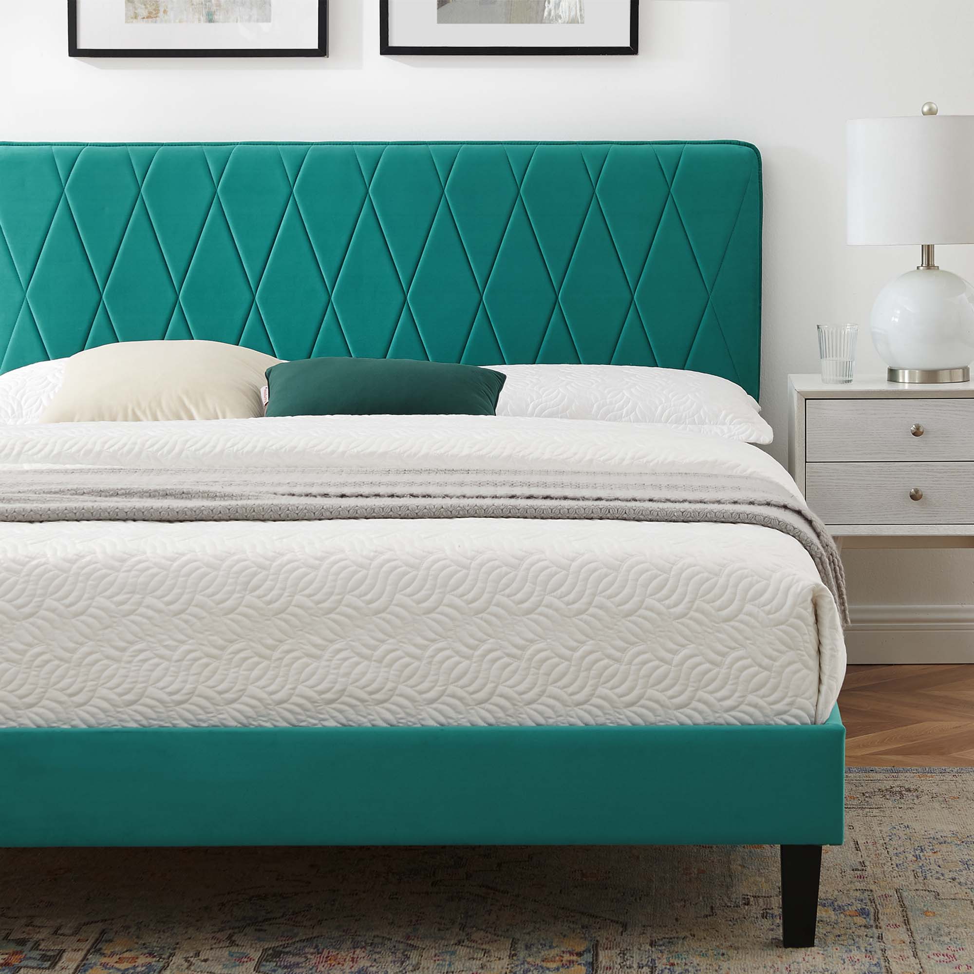 Phillipa Performance Velvet Platform Bed With Black Wood Legs by Modway