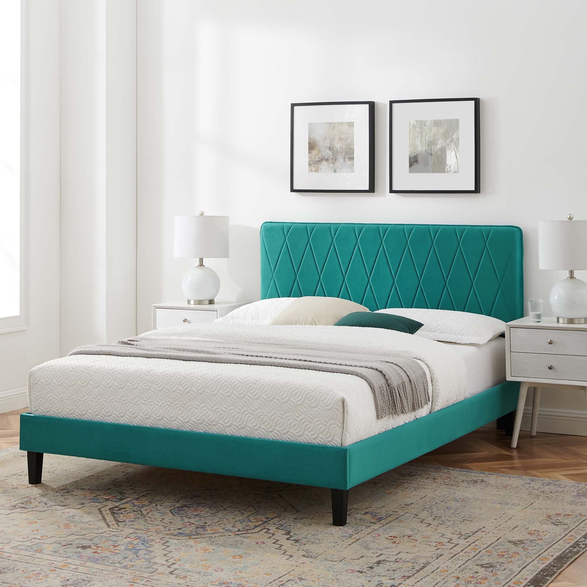 Phillipa Performance Velvet Platform Bed With Black Wood Legs by Modway