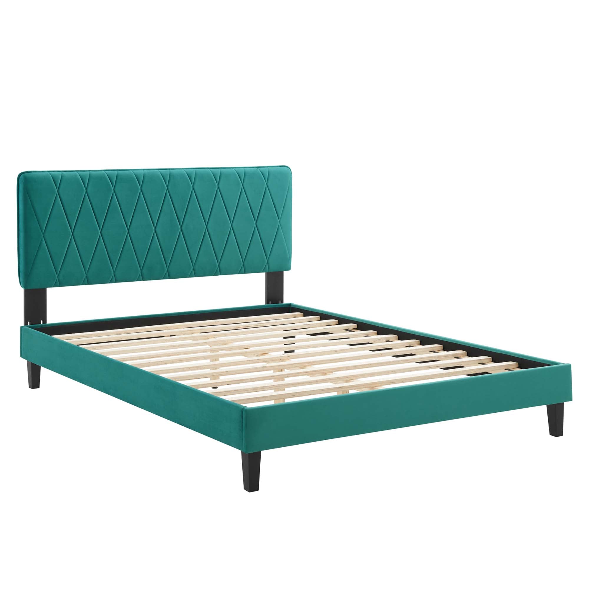 Phillipa Performance Velvet Platform Bed With Black Wood Legs by Modway