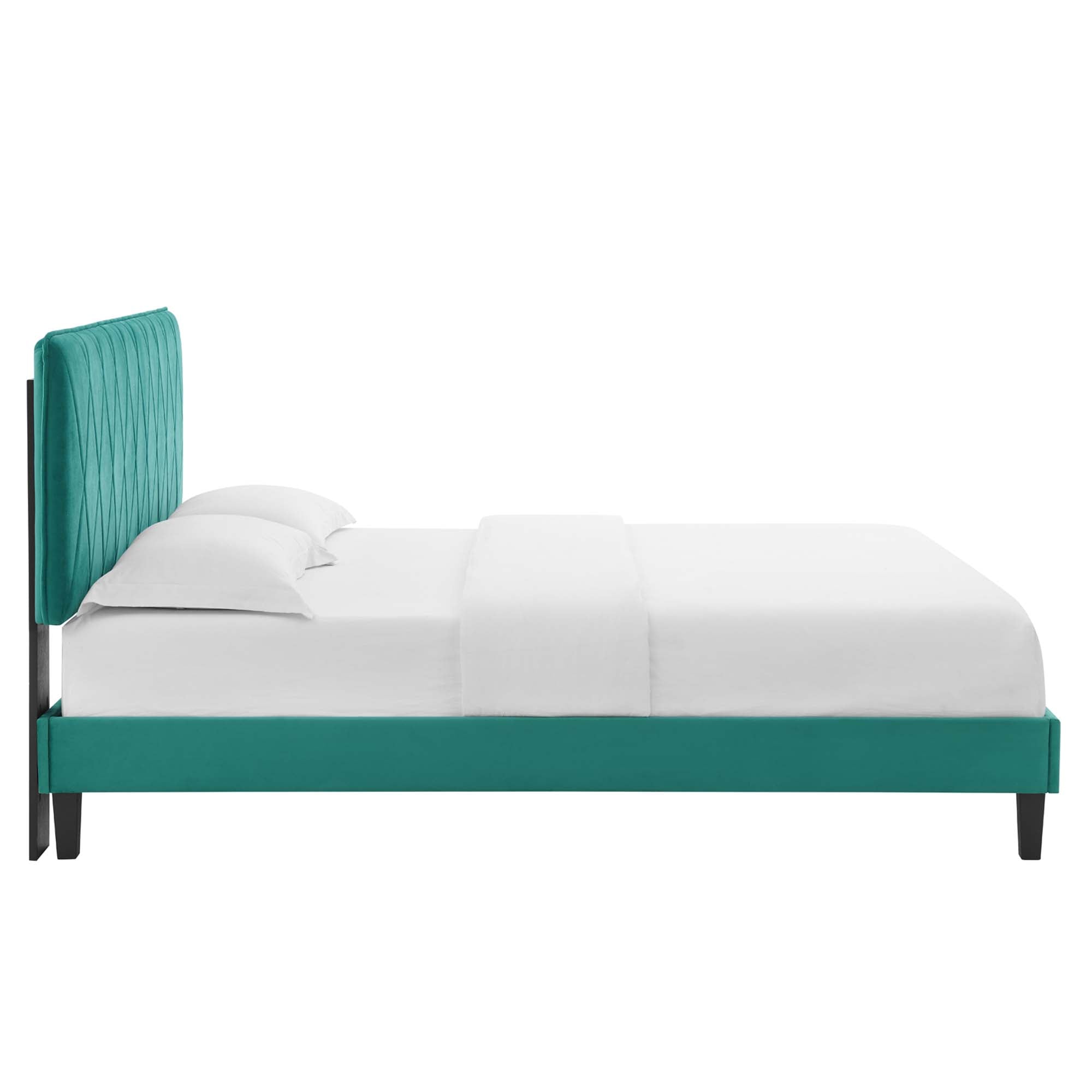 Phillipa Performance Velvet Platform Bed With Black Wood Legs by Modway