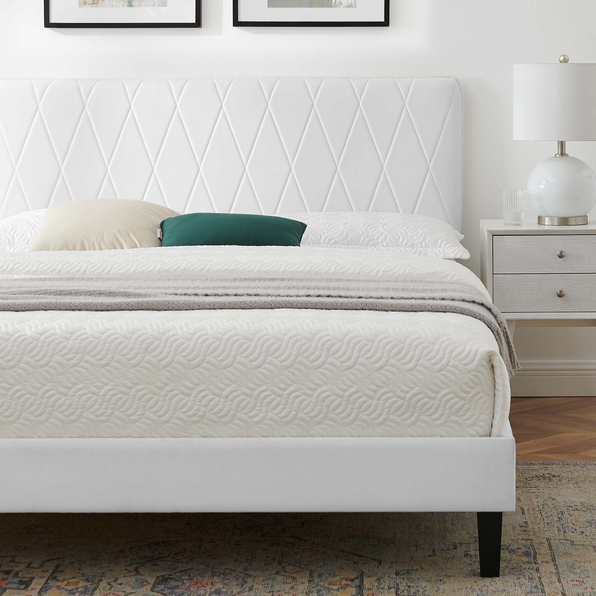 Phillipa Performance Velvet Platform Bed With Black Wood Legs by Modway