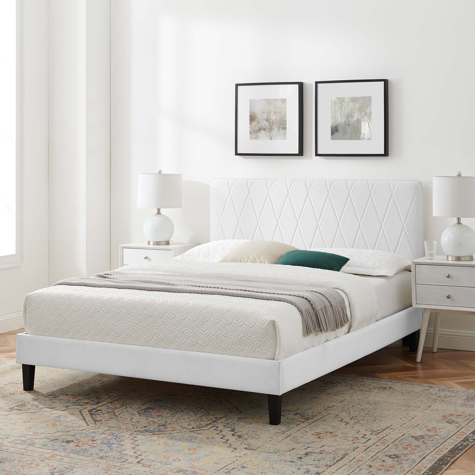 Phillipa Performance Velvet Platform Bed With Black Wood Legs by Modway