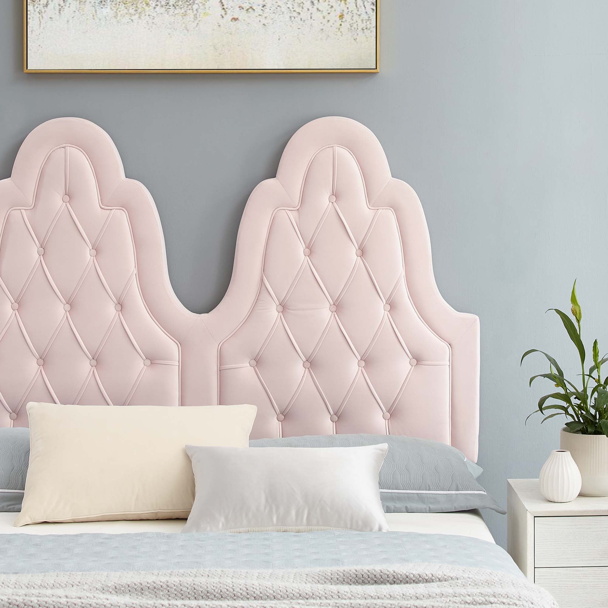 Alexandria Tufted Performance Velvet Platform Bed With Wood and Gold Legs by Modway