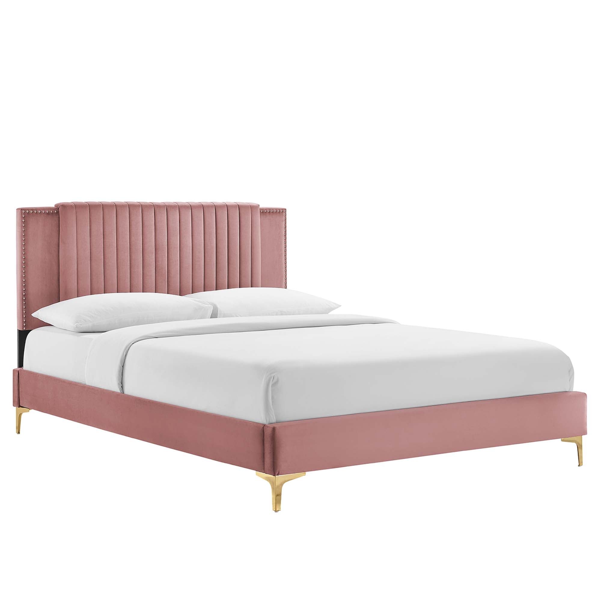 Zahra Channel Tufted Performance Velvet Platform Bed With Gold Metal Legs by Modway
