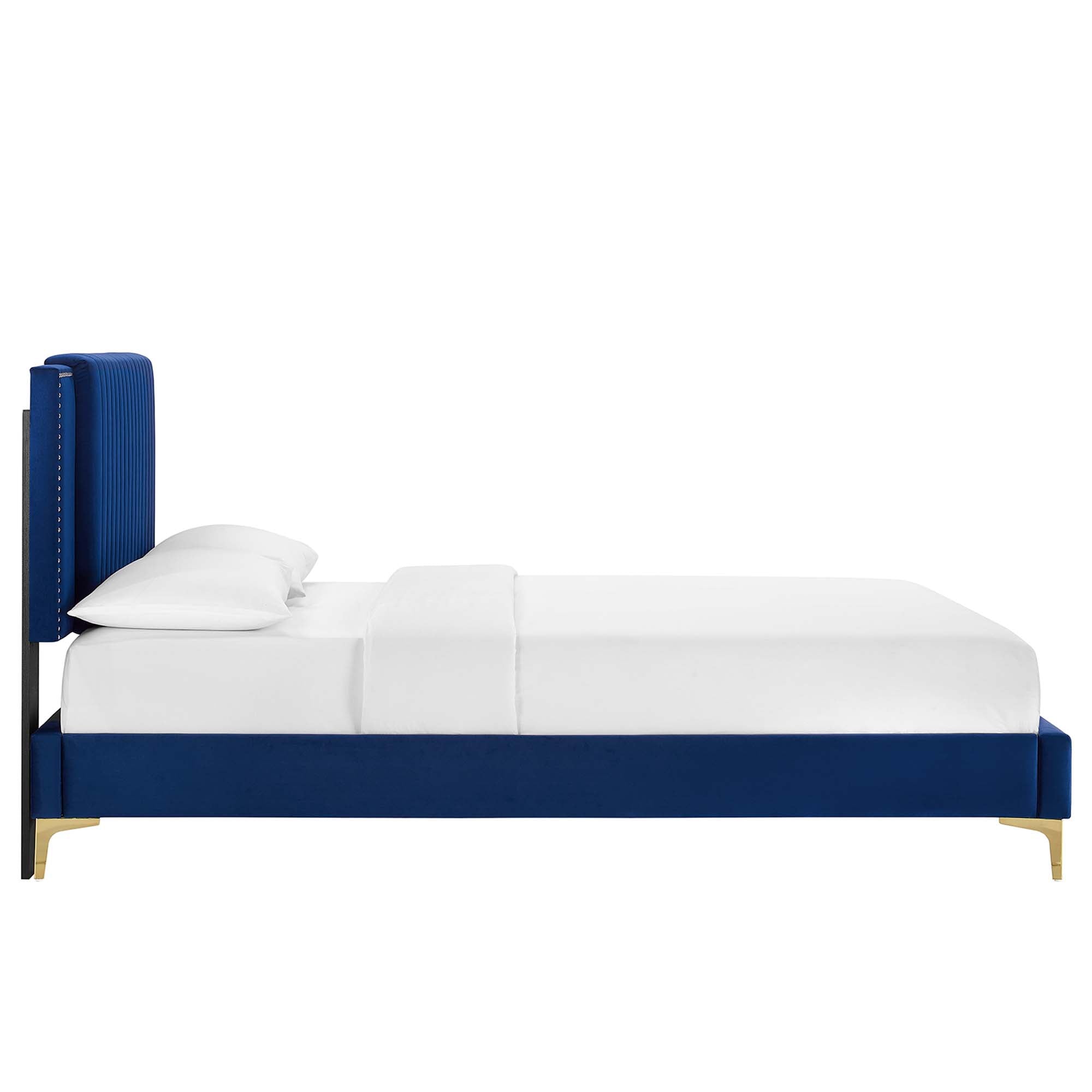 Zahra Channel Tufted Performance Velvet Platform Bed With Gold Metal Legs by Modway