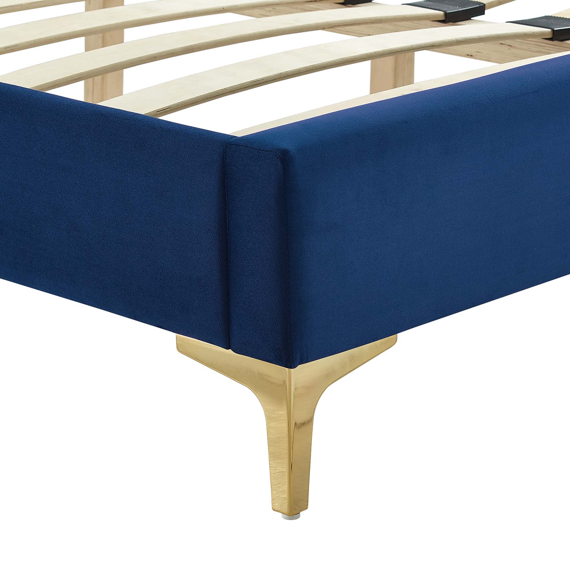 Zahra Channel Tufted Performance Velvet Platform Bed With Gold Metal Legs by Modway