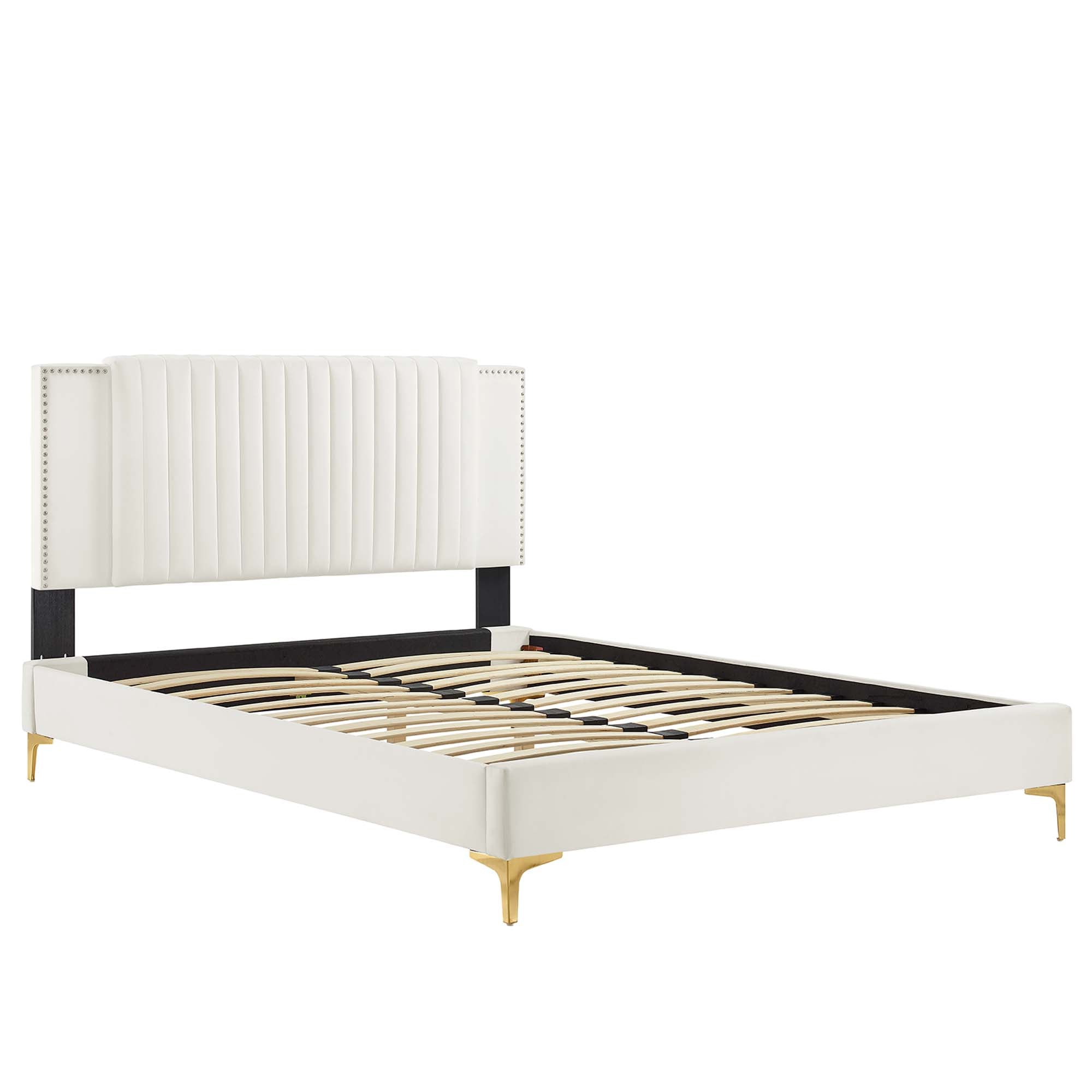 Zahra Channel Tufted Performance Velvet Platform Bed With Gold Metal Legs by Modway