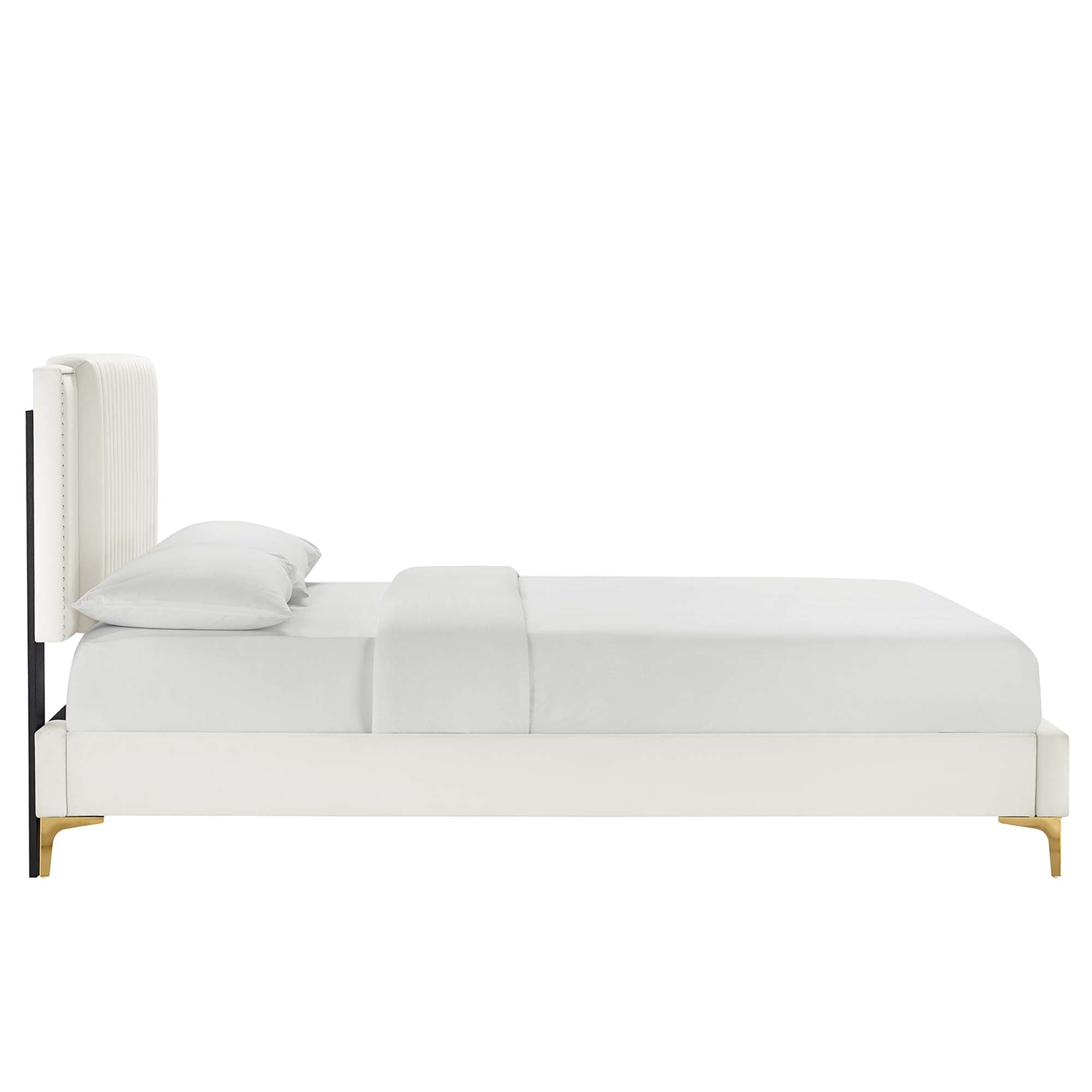 Zahra Channel Tufted Performance Velvet Platform Bed With Gold Metal Legs by Modway