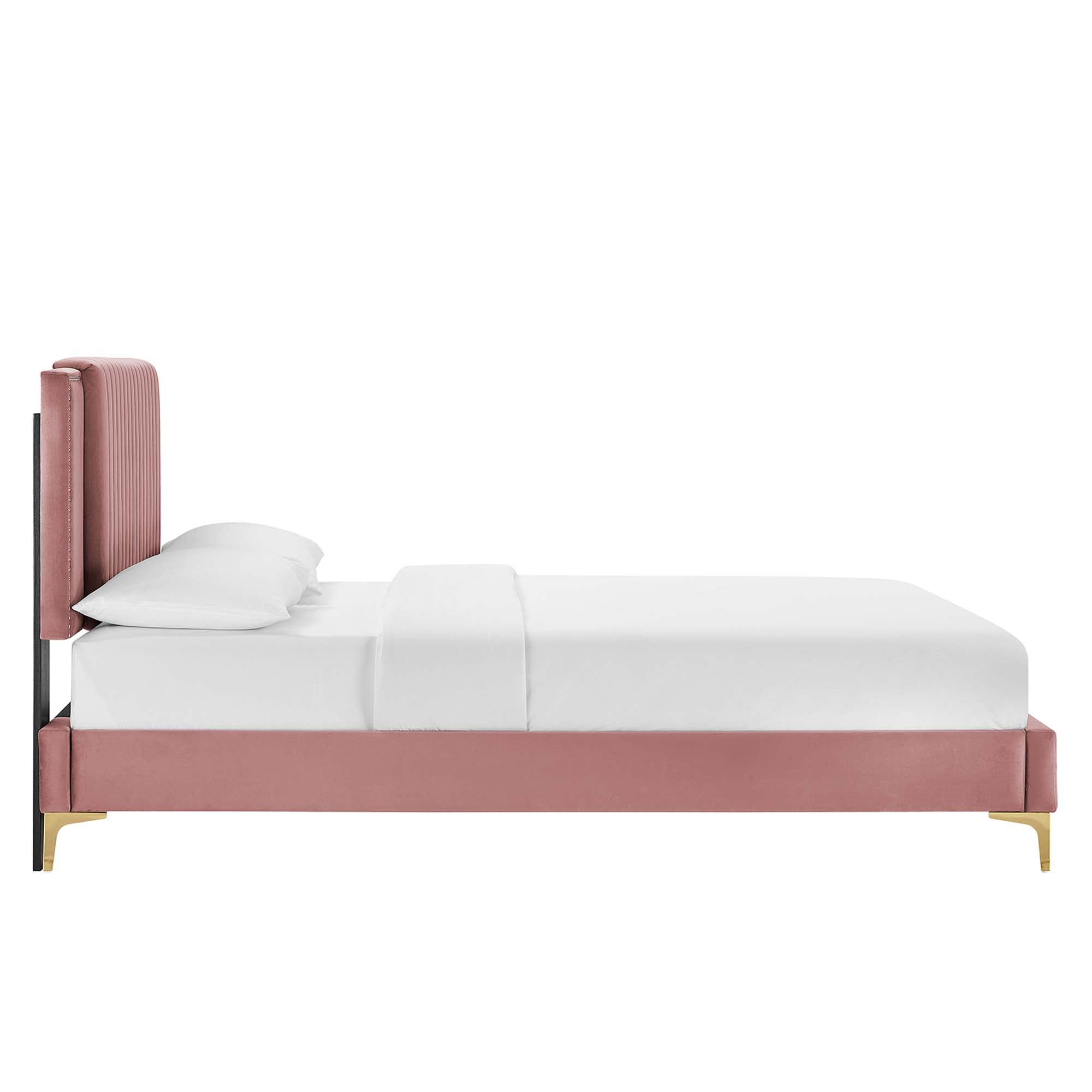 Zahra Channel Tufted Performance Velvet Platform Bed With Gold Metal Legs by Modway