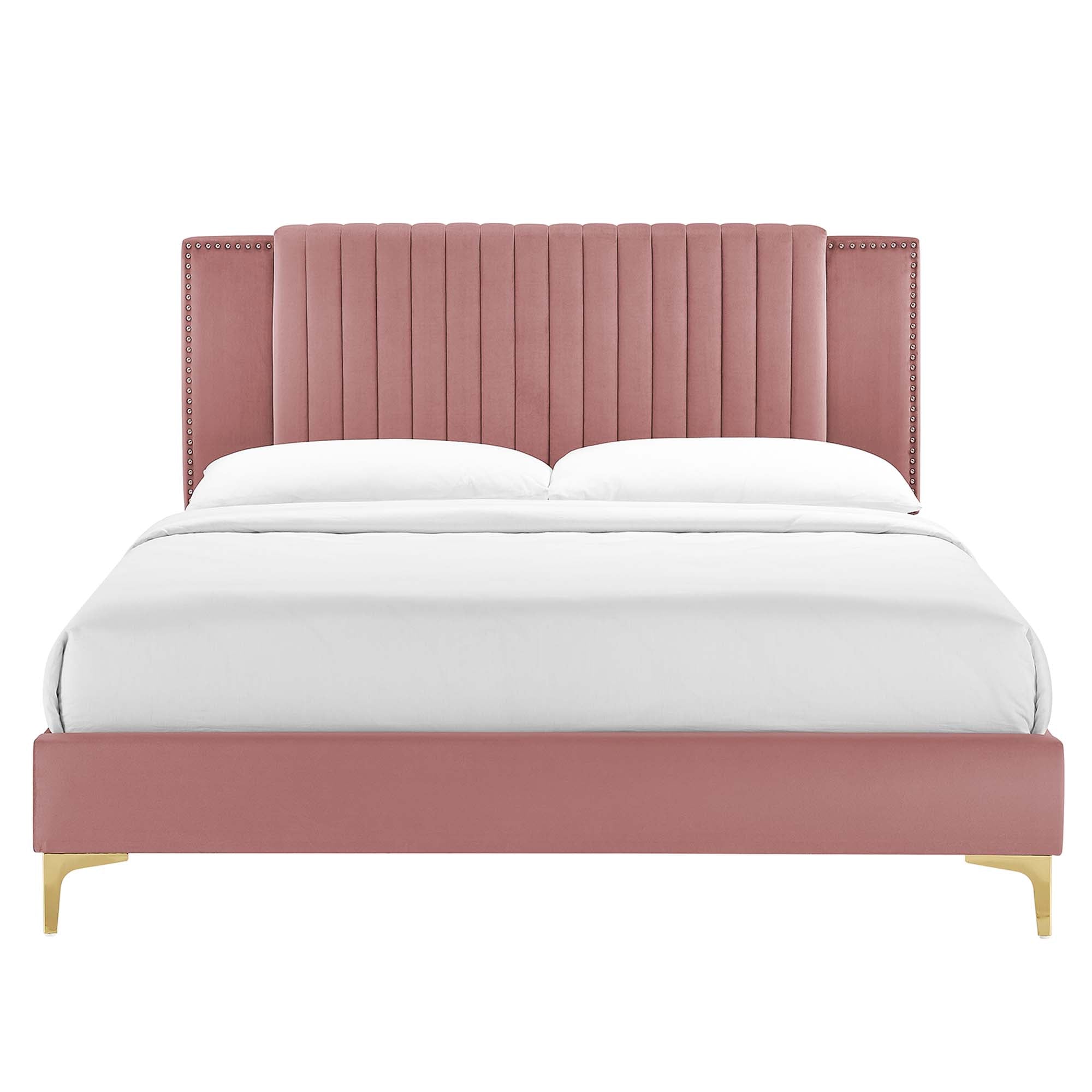 Zahra Channel Tufted Performance Velvet Platform Bed With Gold Metal Legs by Modway