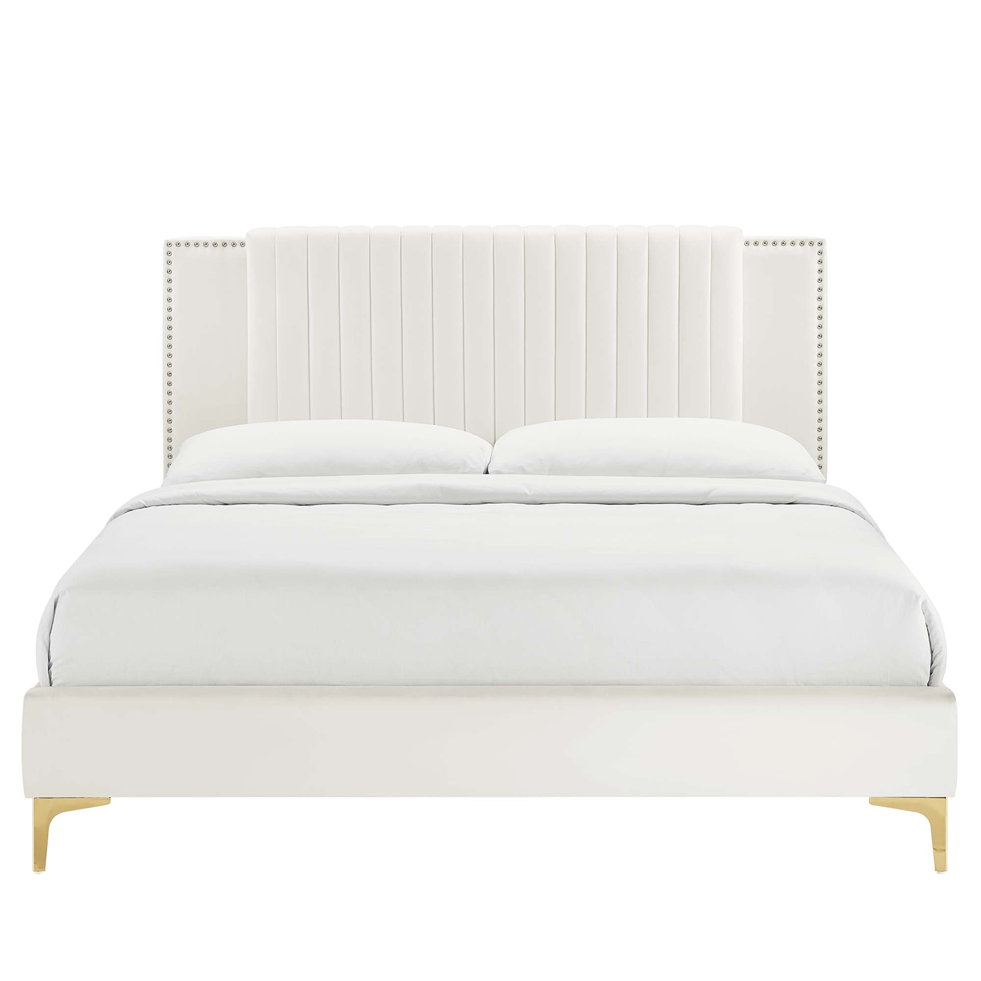 Zahra Channel Tufted Performance Velvet Platform Bed With Gold Metal Legs by Modway