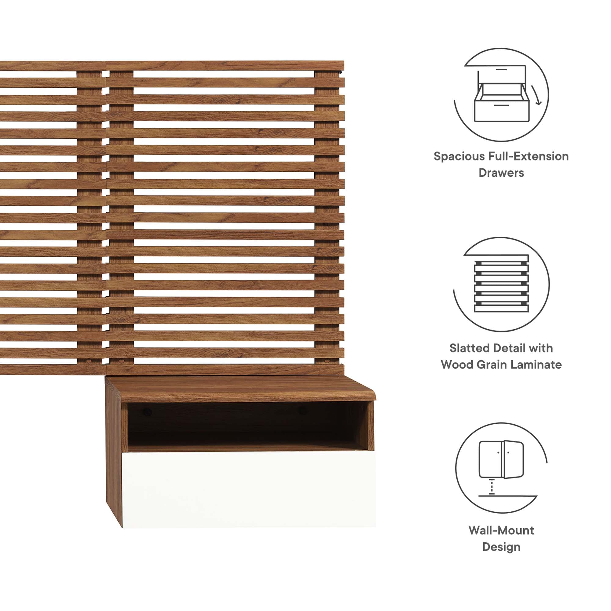 Render Wall Mount Headboard and Modern Nightstands by Modway