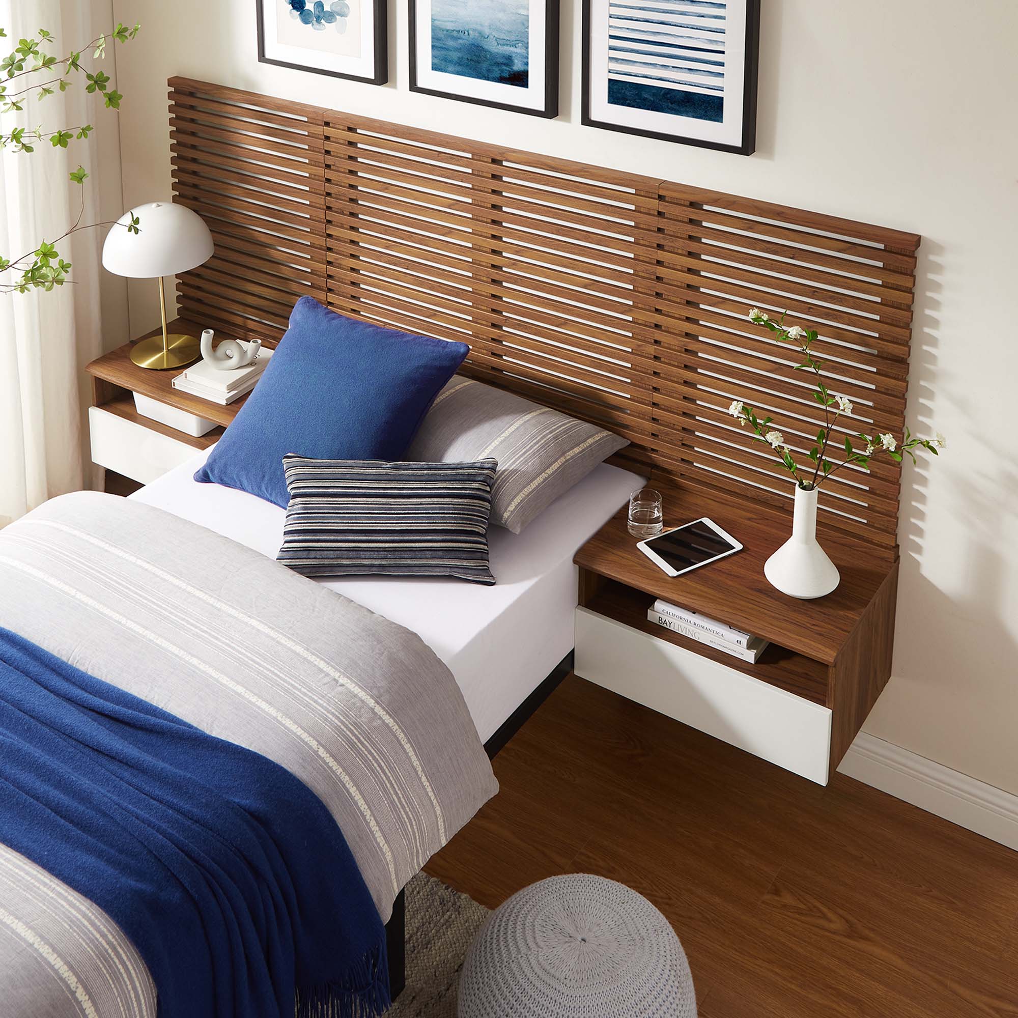 Render Wall Mount Headboard and Modern Nightstands by Modway
