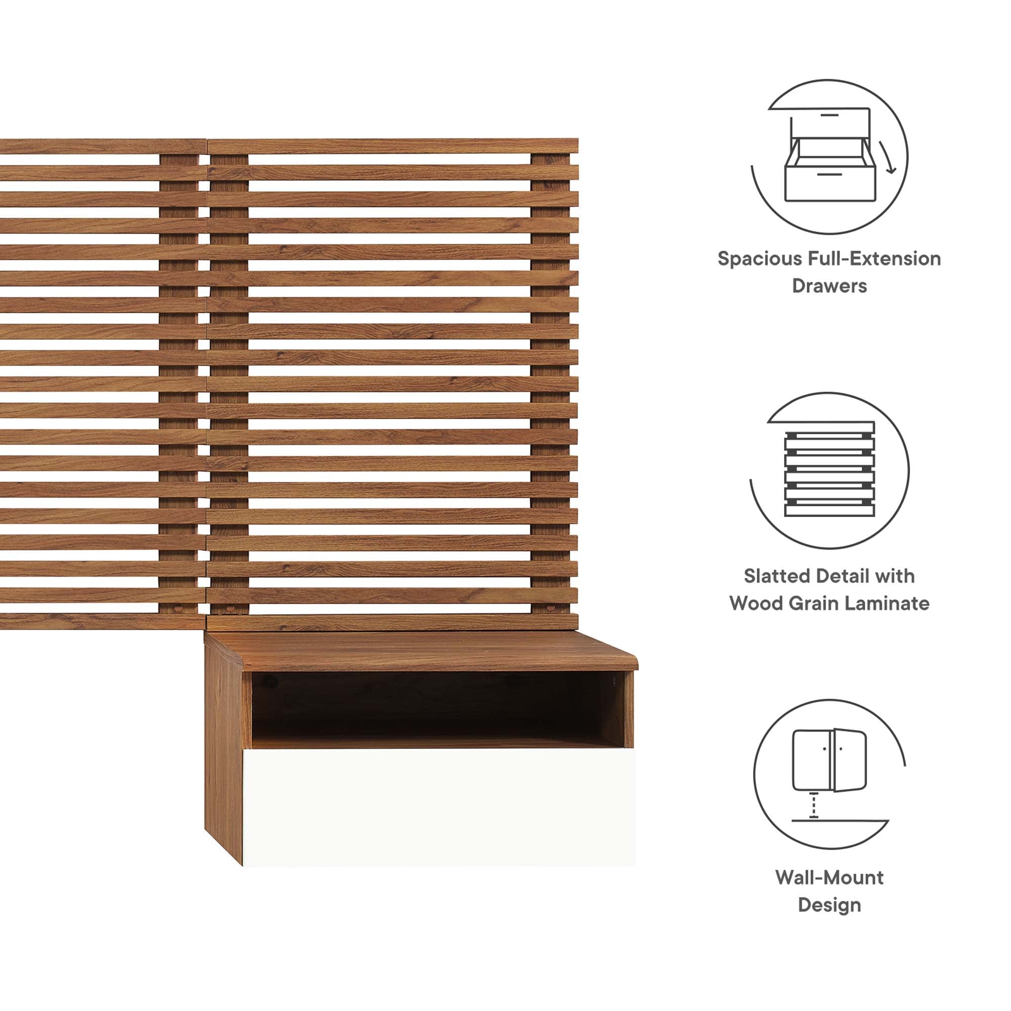 Render Wall Mount Headboard and Modern Nightstands by Modway