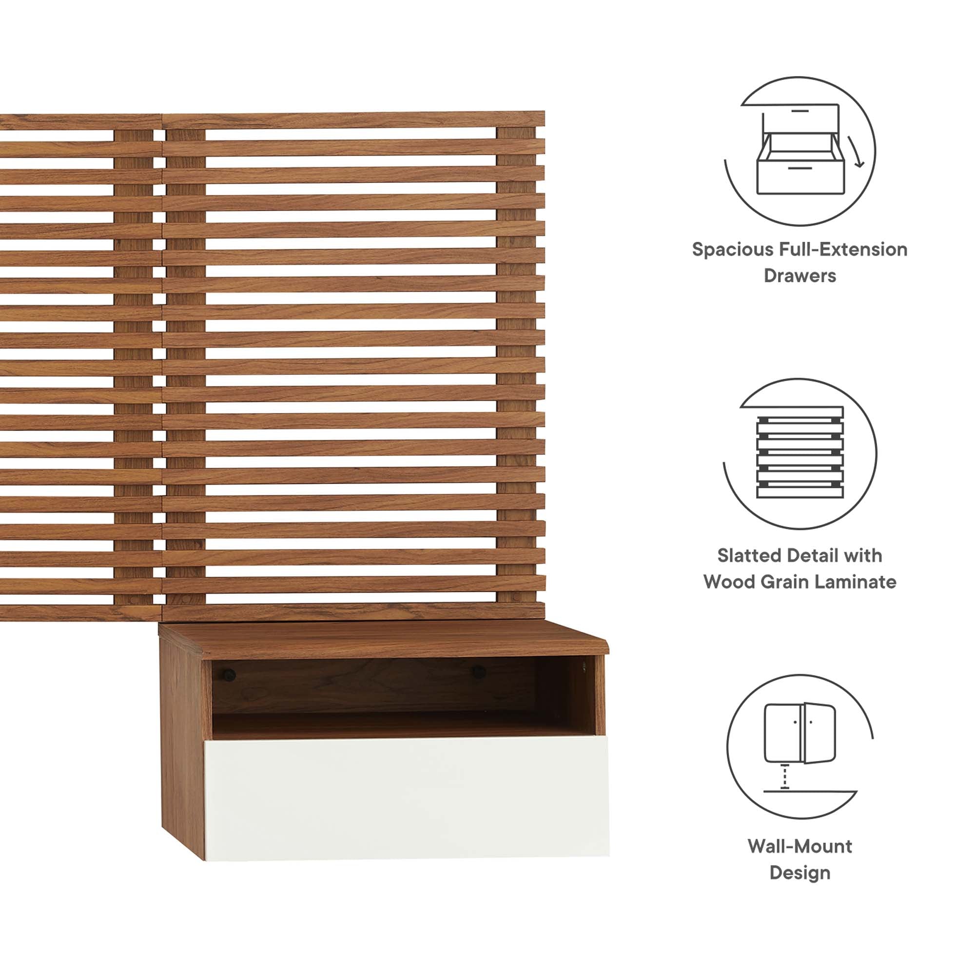 Render Wall Mount Headboard and Modern Nightstands by Modway