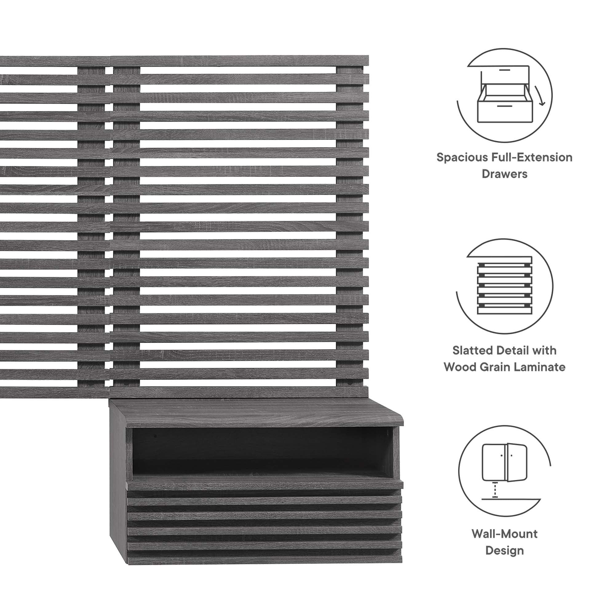 Render Wall Mount Headboard and Modern Nightstands by Modway