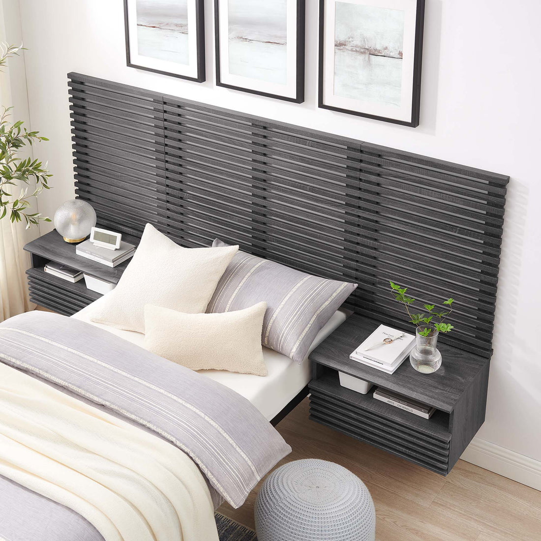 Render Wall Mount Headboard and Modern Nightstands by Modway