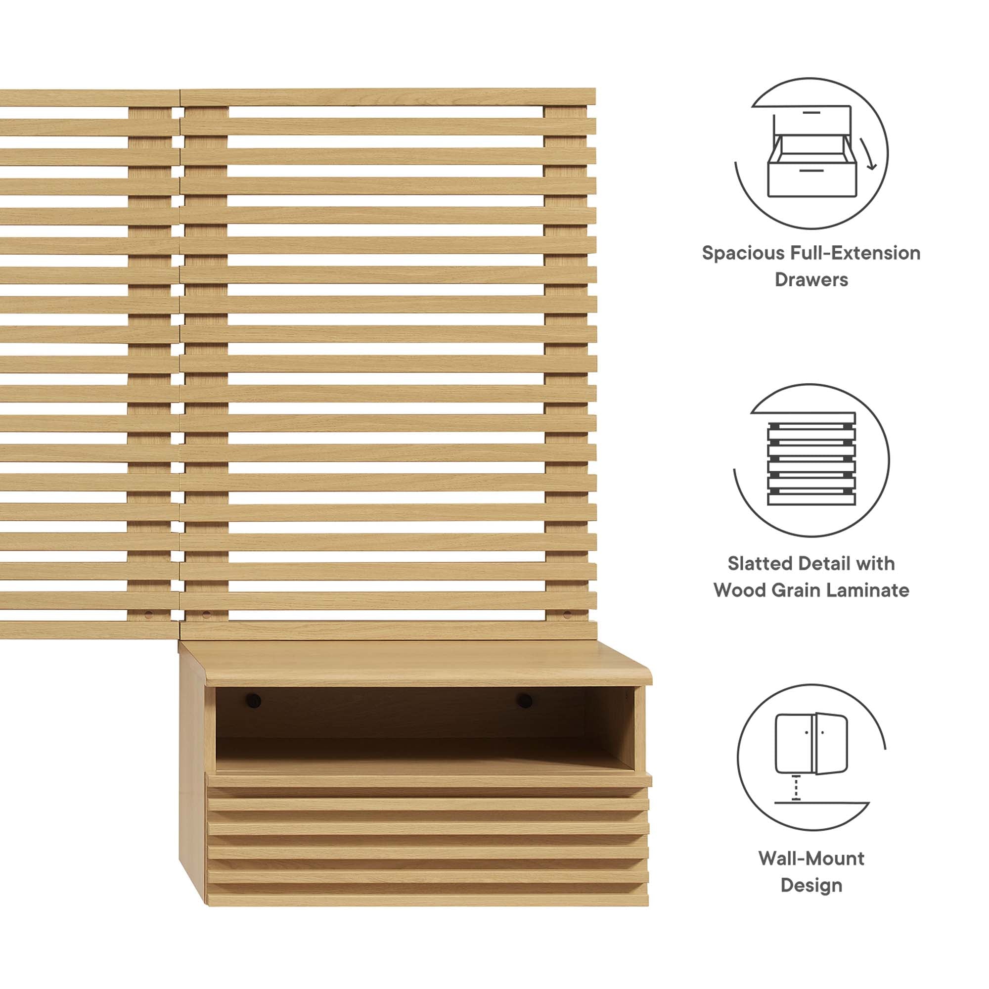 Render Wall Mount Headboard and Modern Nightstands by Modway