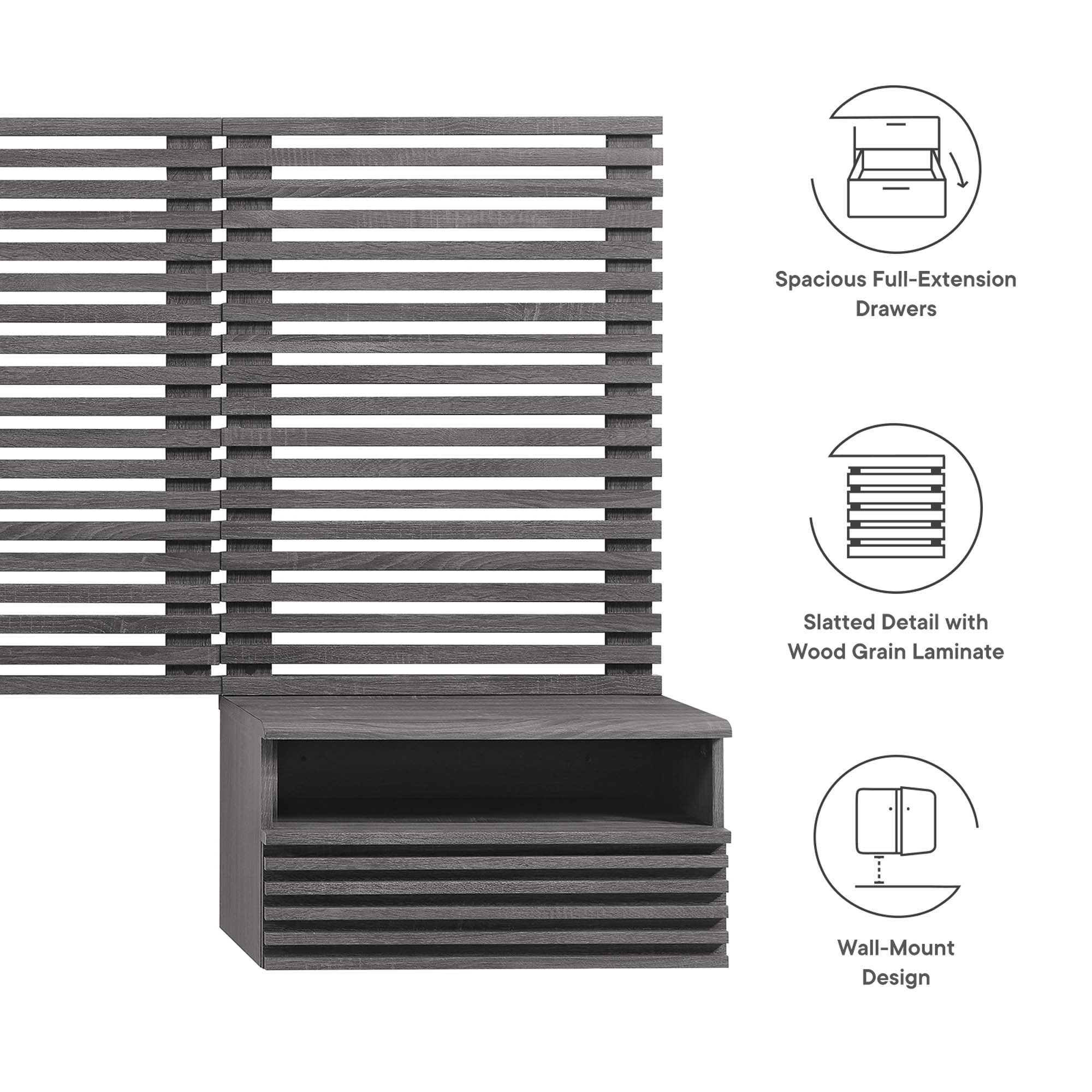 Render Wall Mount Headboard and Modern Nightstands by Modway