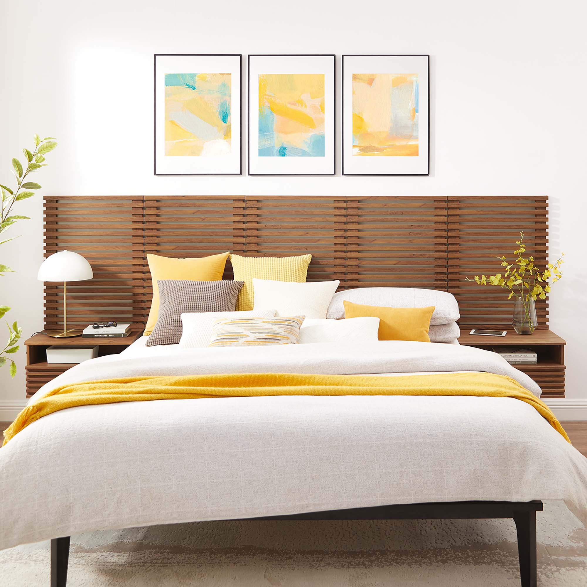 Render Wall Mount Headboard and Modern Nightstands by Modway