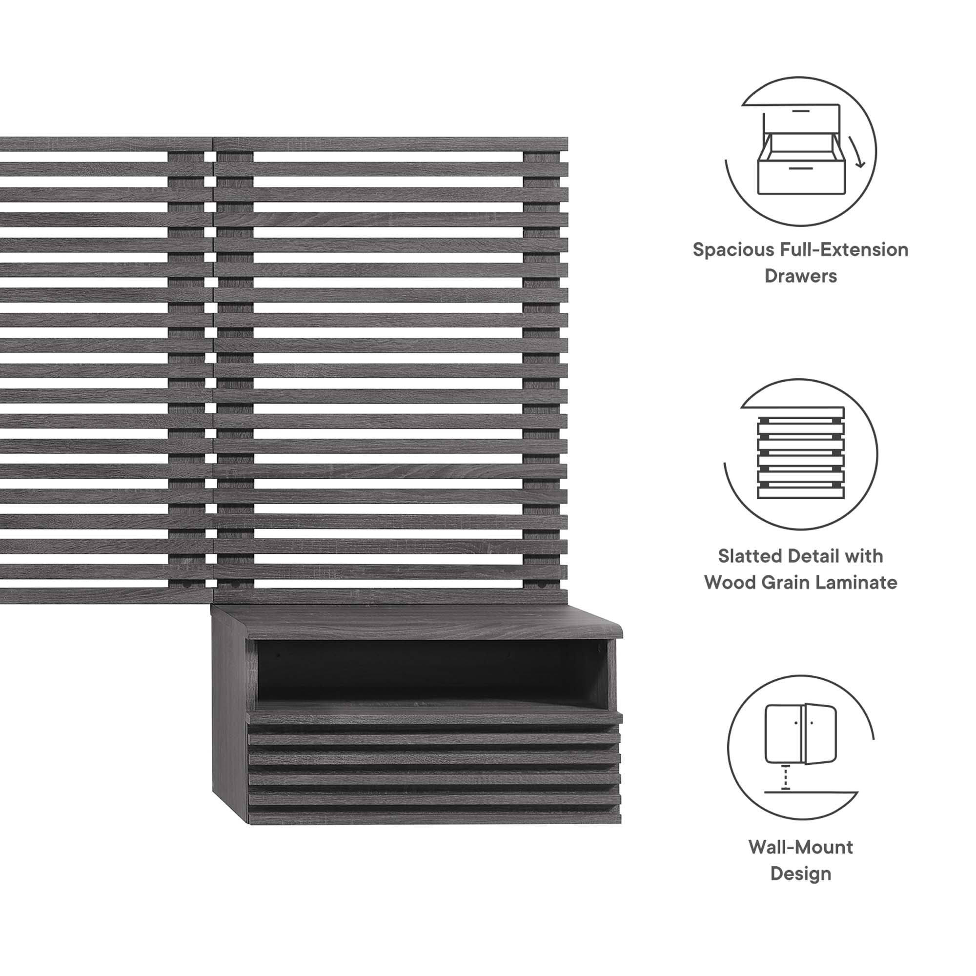 Render Wall Mount Headboard and Modern Nightstands by Modway