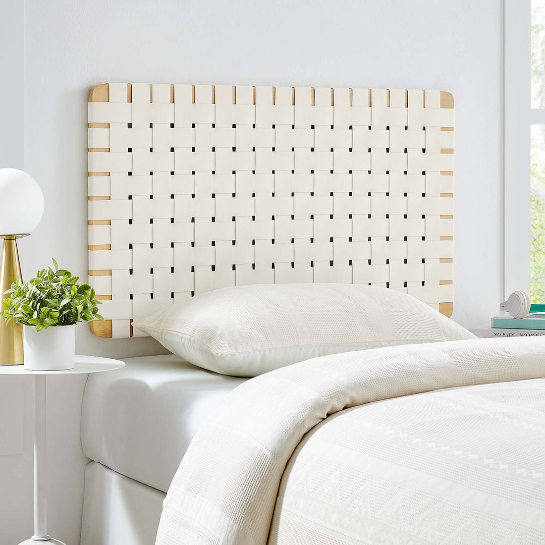 Sparta Woven Wall-Mount Vegan Leather Headboard by Modway