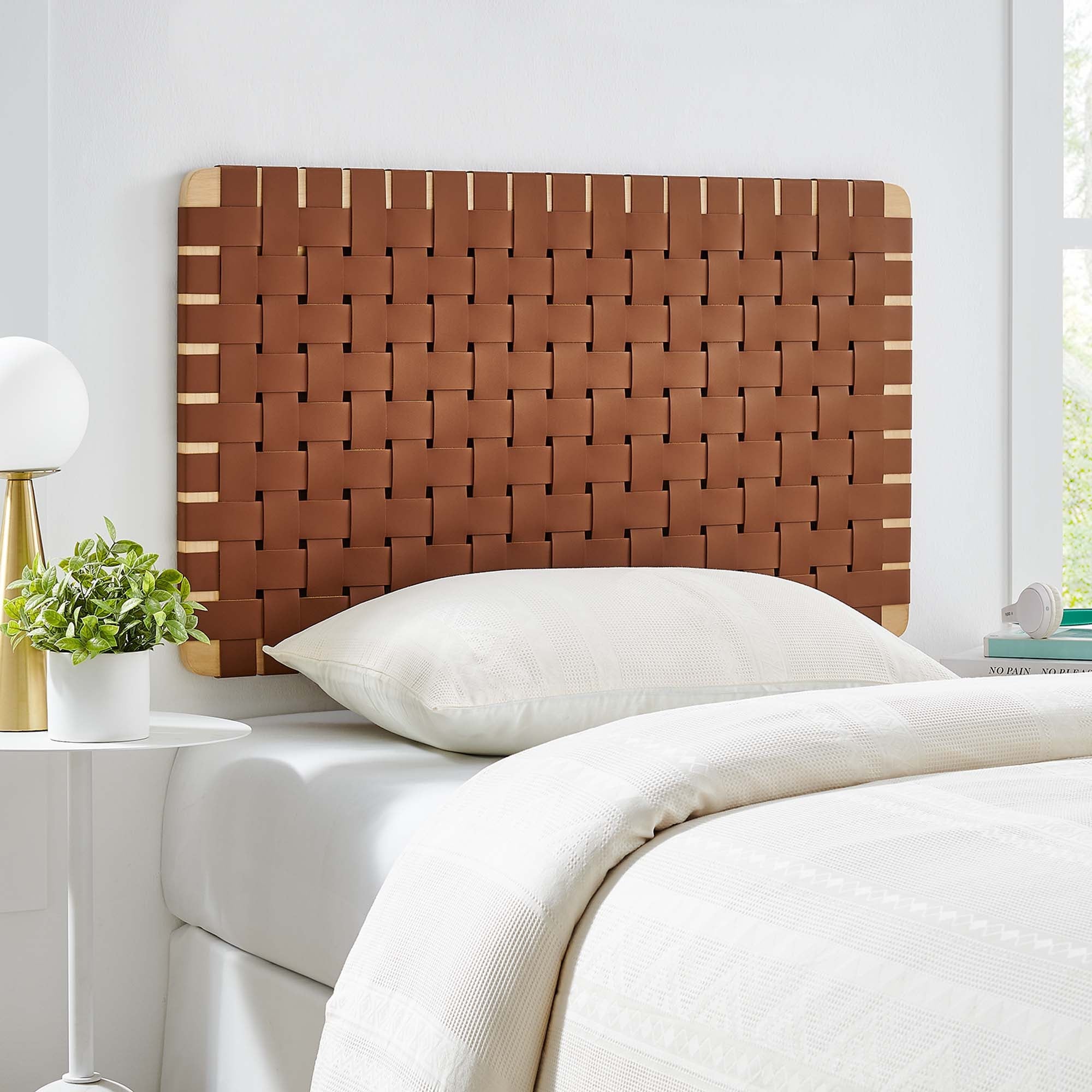 Sparta Woven Wall-Mount Vegan Leather Headboard by Modway