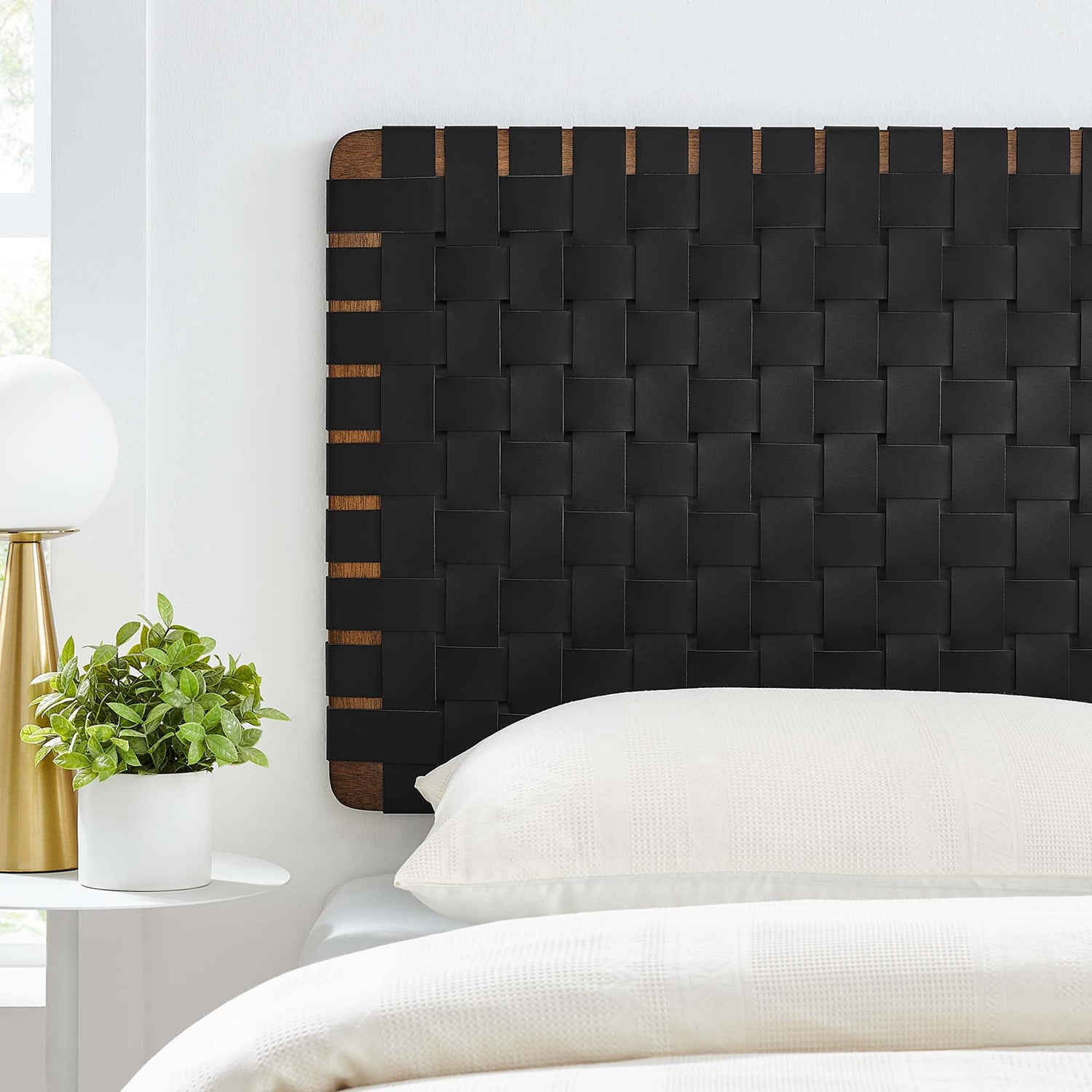 Sparta Woven Wall-Mount Vegan Leather Headboard by Modway