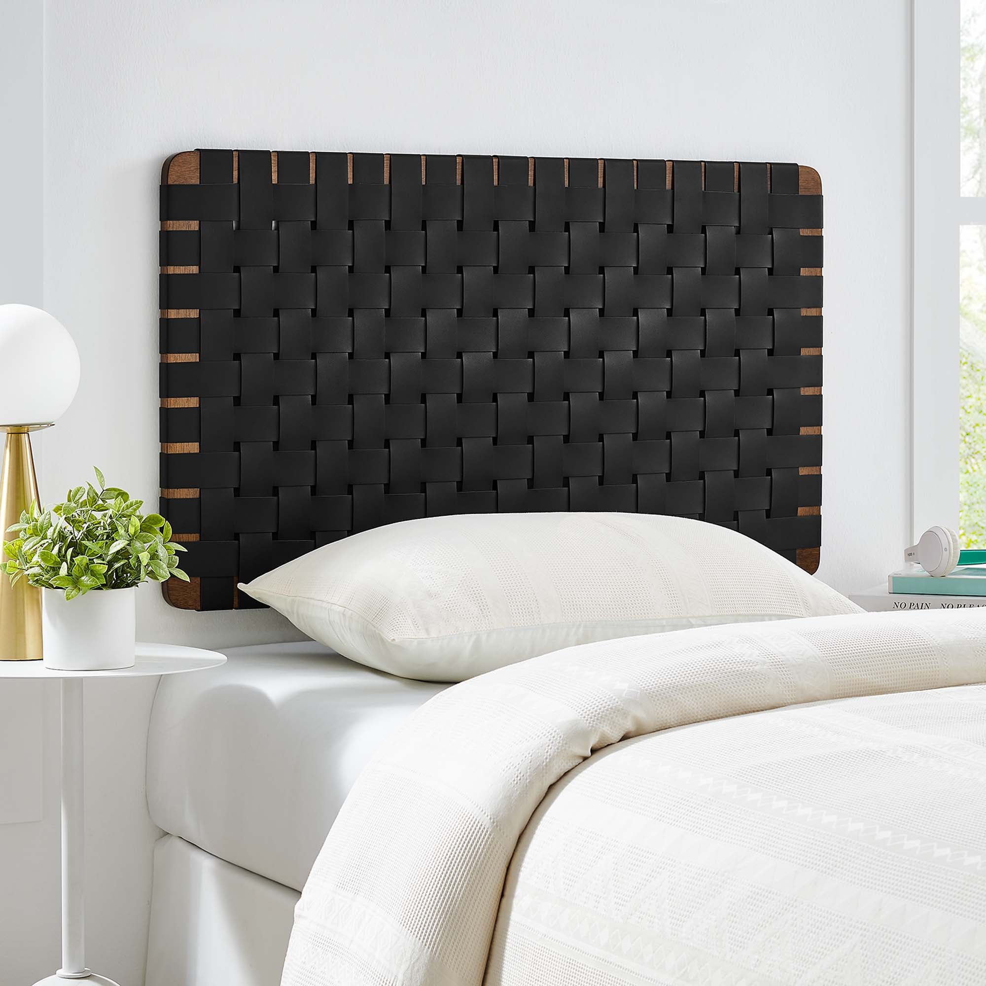 Sparta Woven Wall-Mount Vegan Leather Headboard by Modway