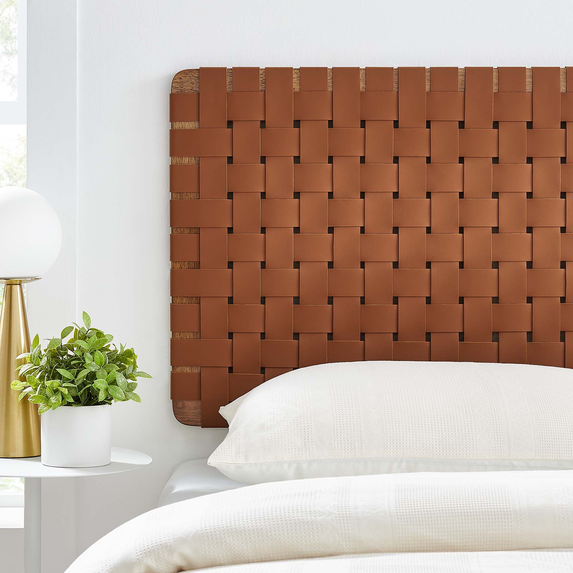 Sparta Woven Wall-Mount Vegan Leather Headboard by Modway