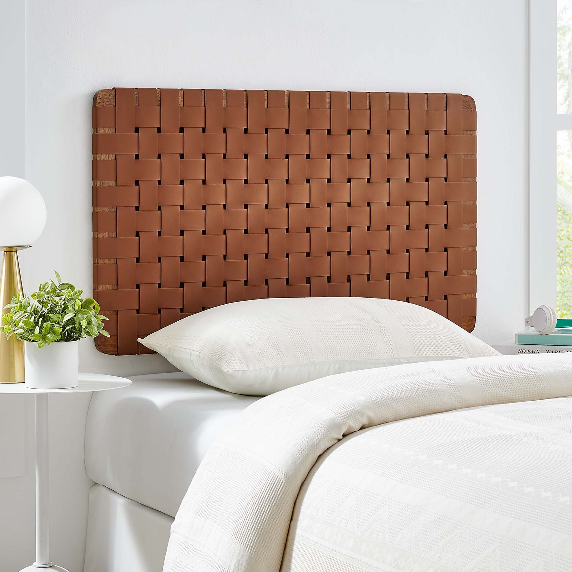 Sparta Woven Wall-Mount Vegan Leather Headboard by Modway