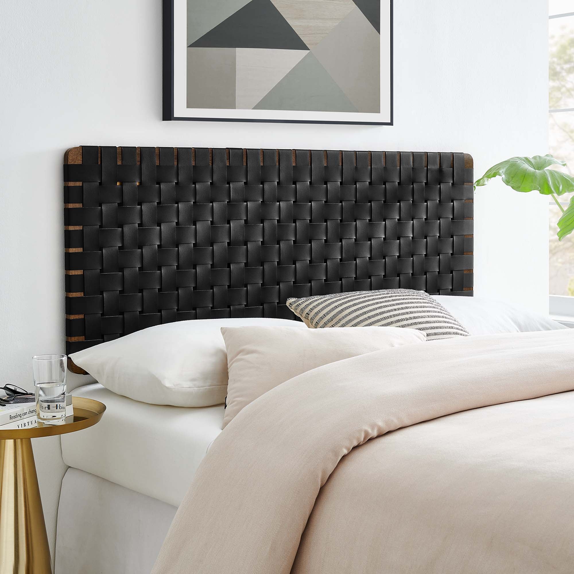 Sparta Woven Wall-Mount Vegan Leather Headboard by Modway